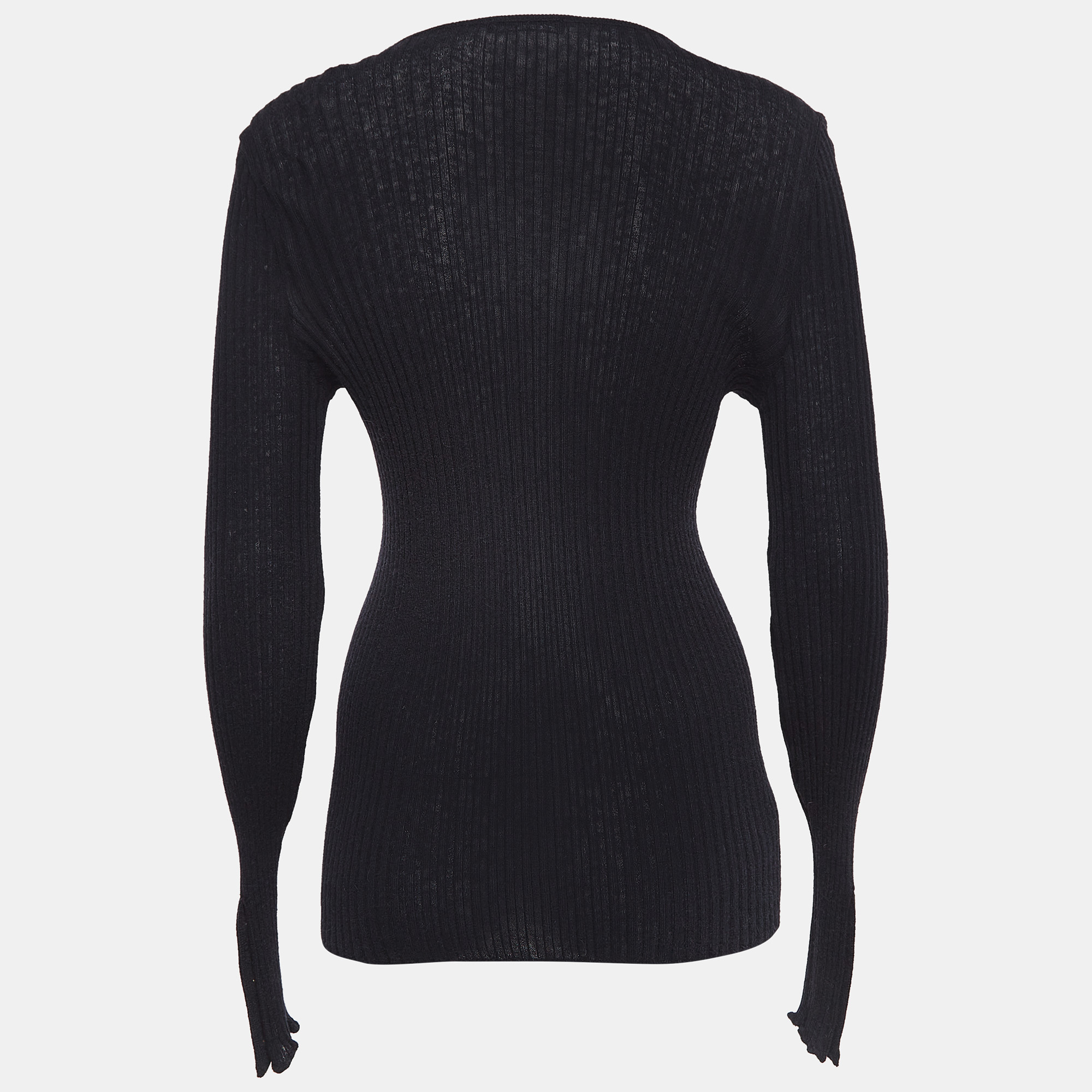 Balmain Black Rib Knit Button Detail Sweater M