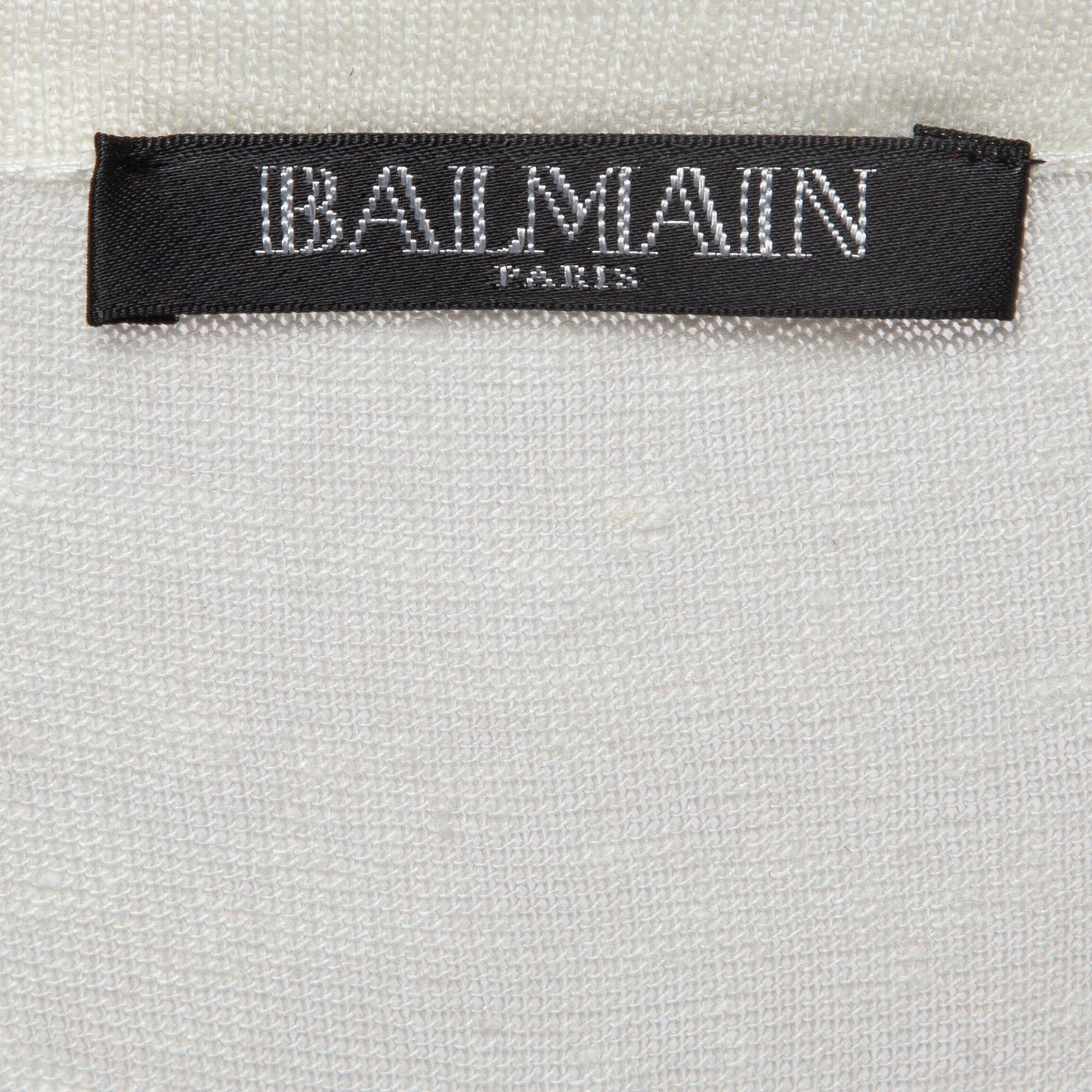 Balmain Off-White Linen Knit Lace-Up Top M