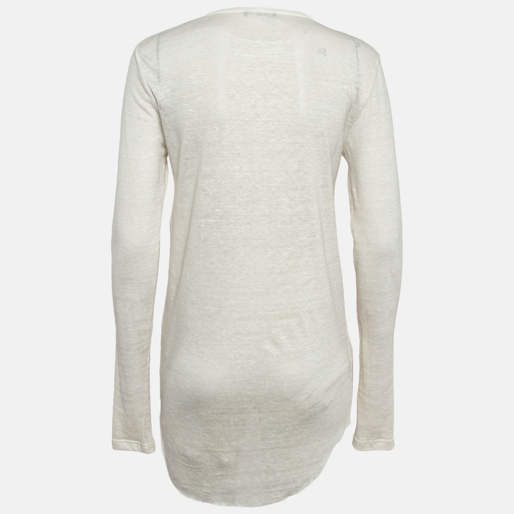 Balmain Off-White Linen Knit Lace-Up Top M