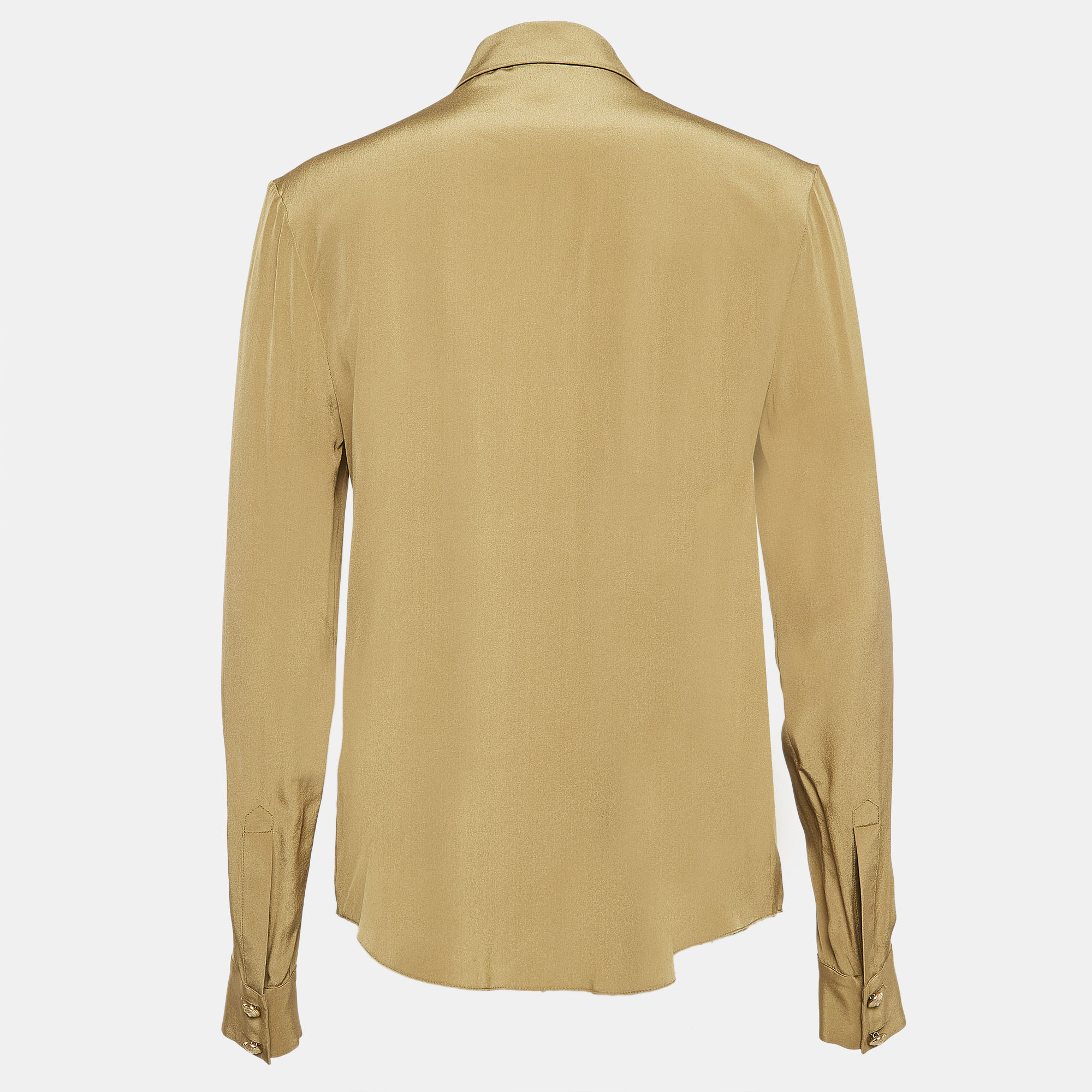 Balmain Green Silk Long Sleeve Shirt M