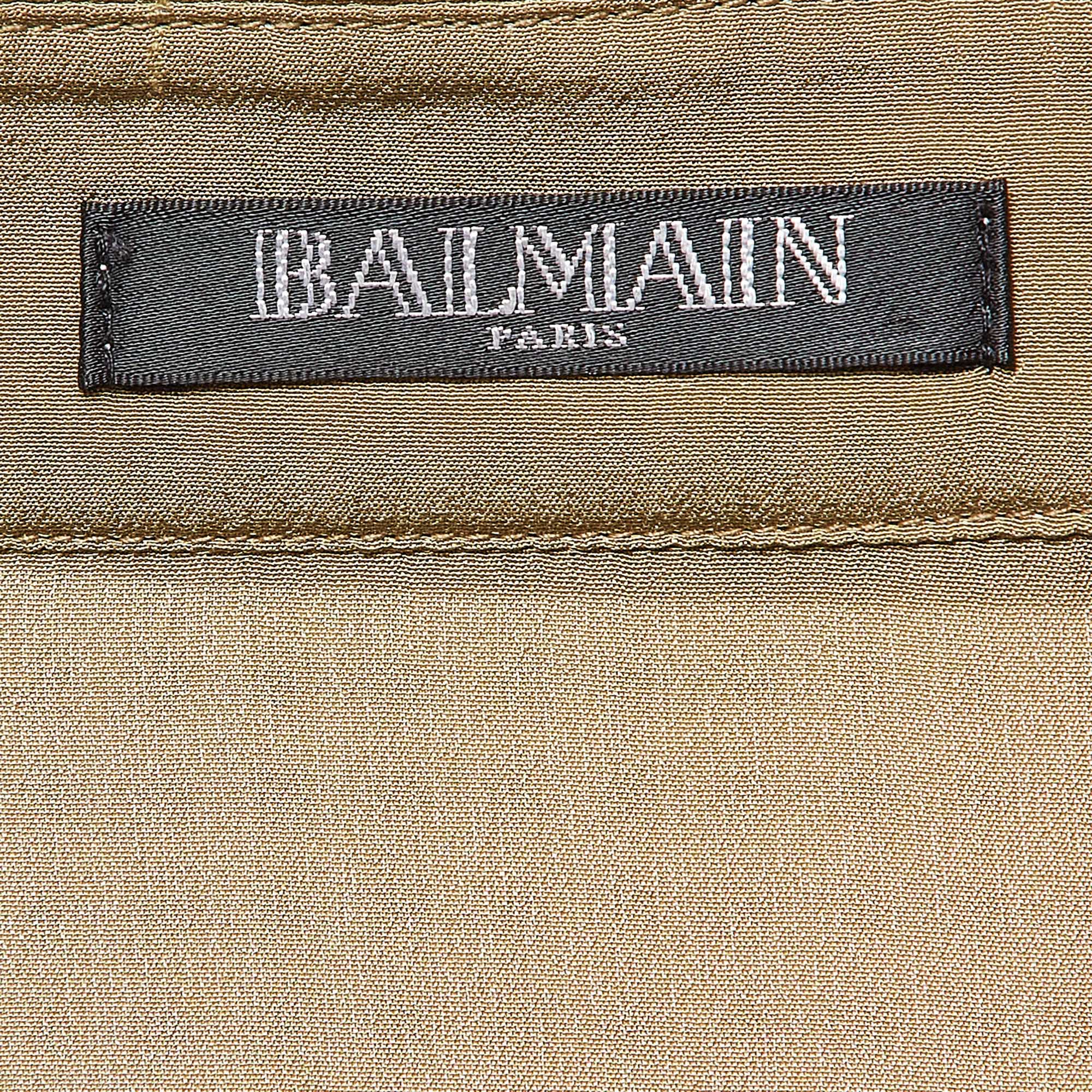 Balmain Green Silk Long Sleeve Shirt M