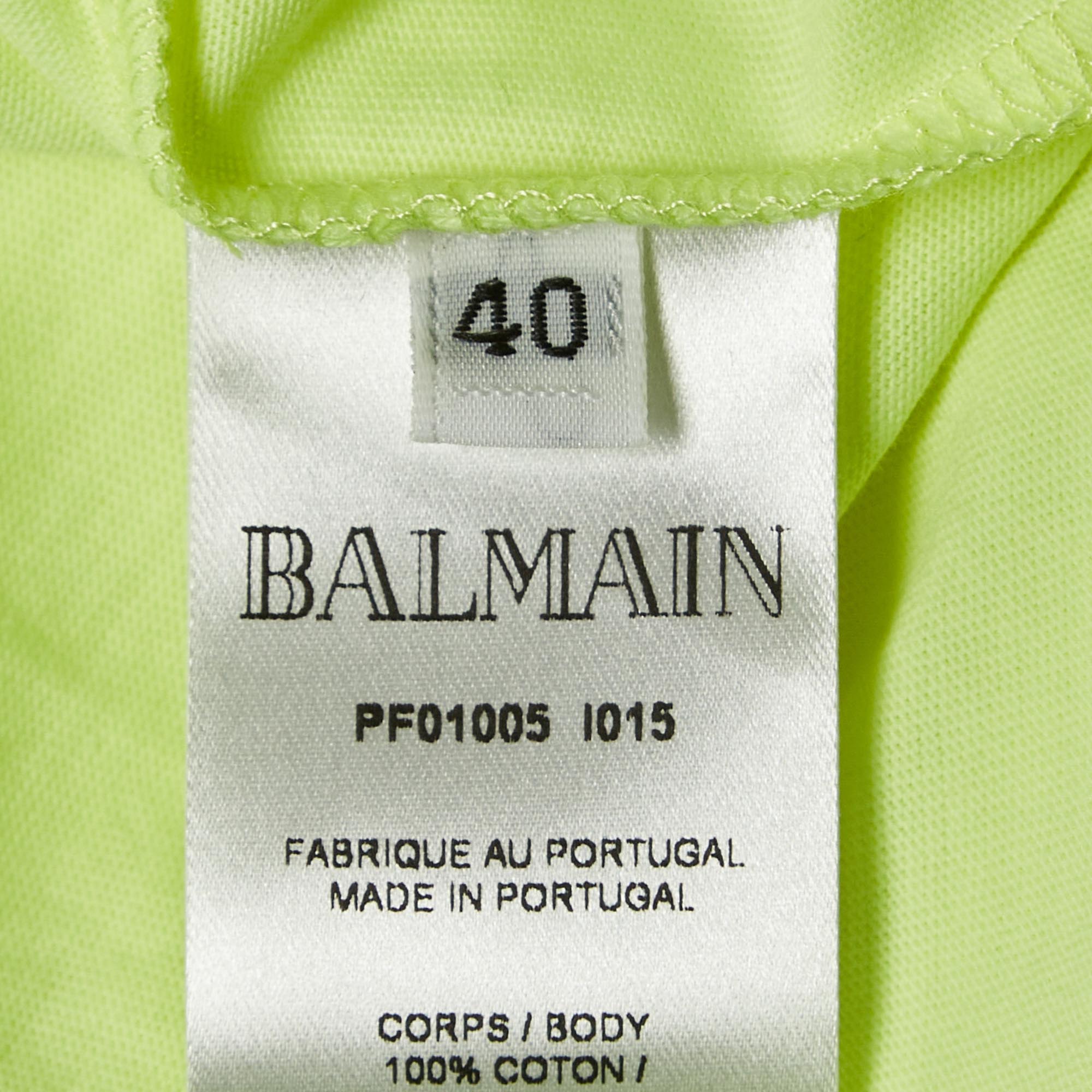 Balmain Fluorescent Green Logo Print Jersey Sleeveless T-Shirt M