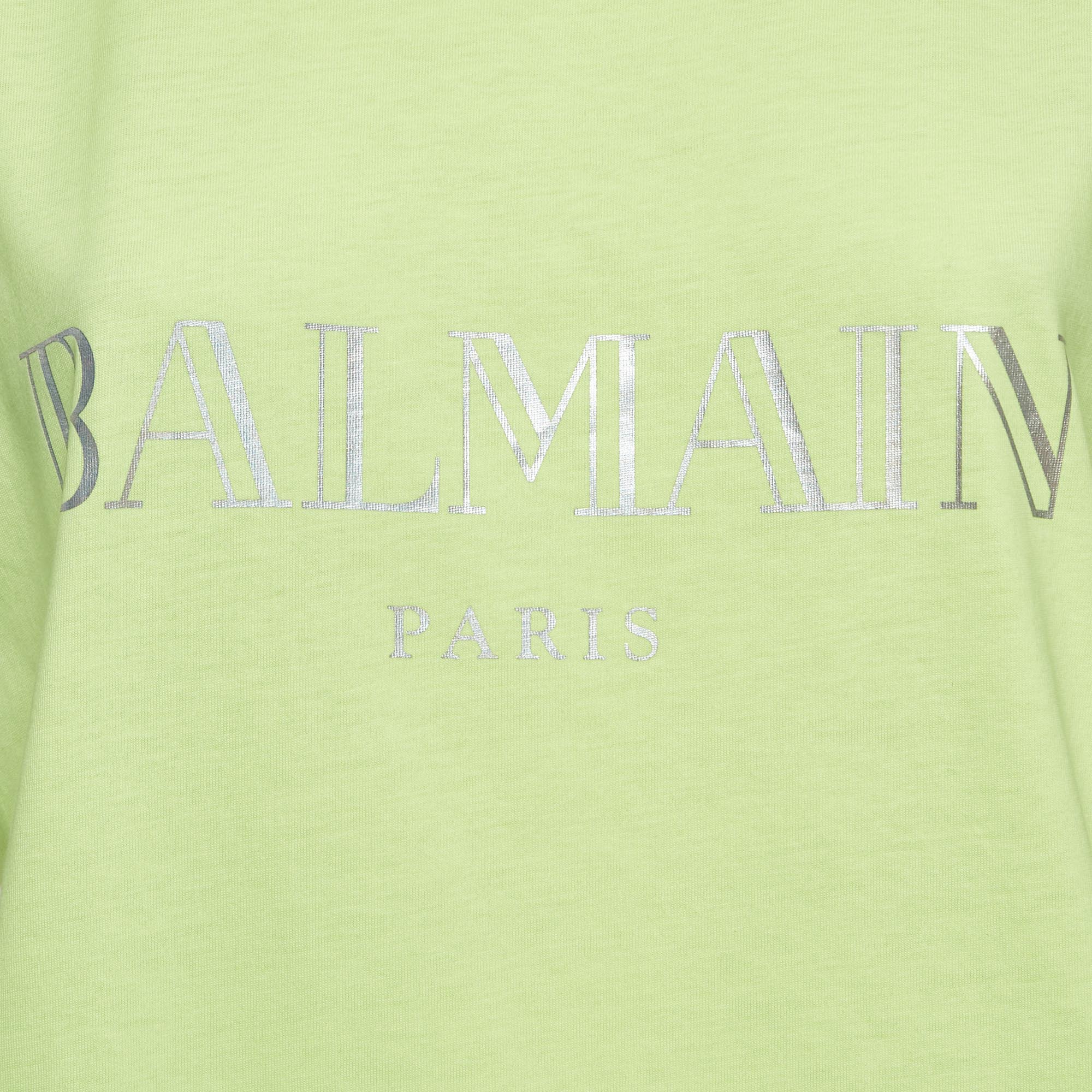 Balmain Fluorescent Green Logo Print Jersey Sleeveless T-Shirt M