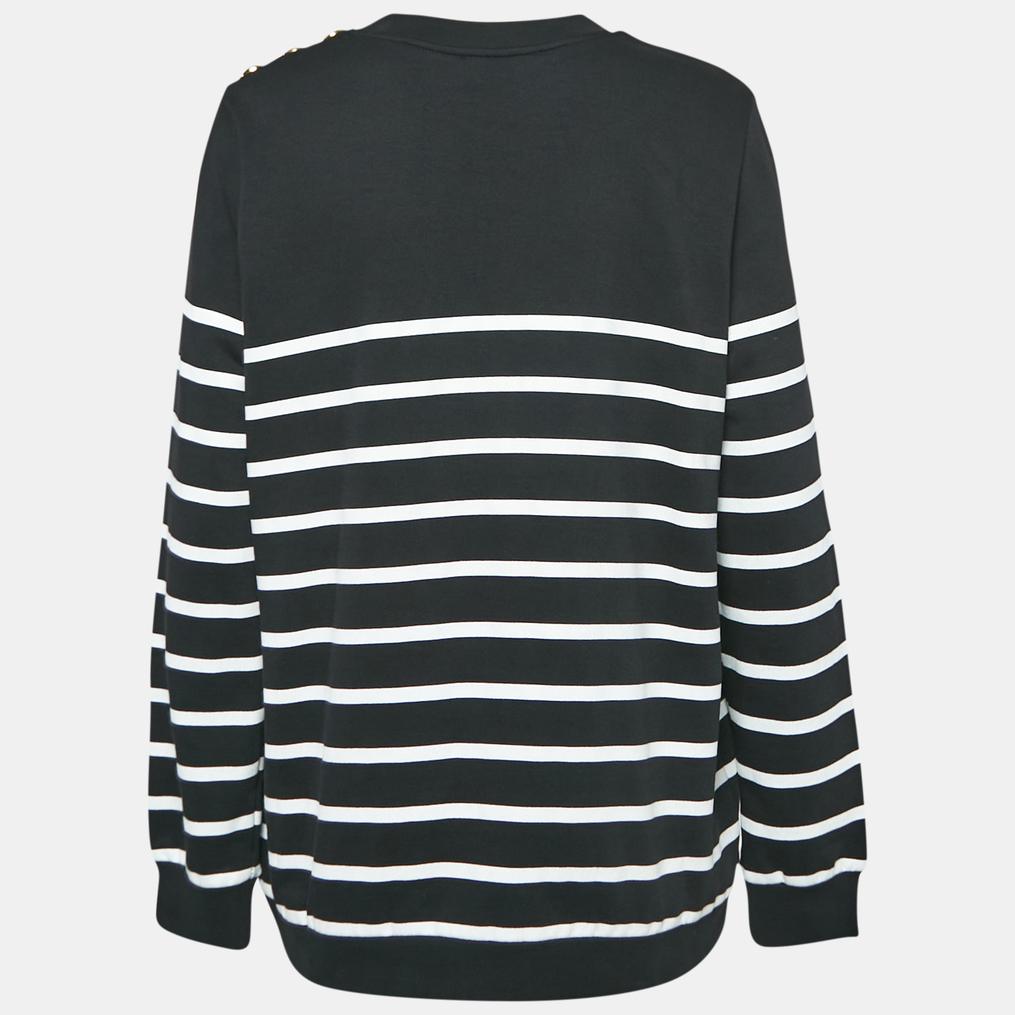 Balmain Black Striped Cotton Knit Crew Neck Sweatshirt L