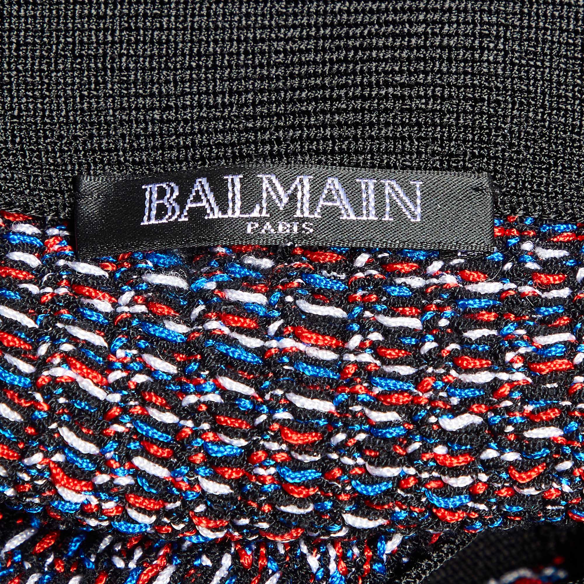 Balmain Multicolor Knit Button Detail Fringed Mini Skirt M