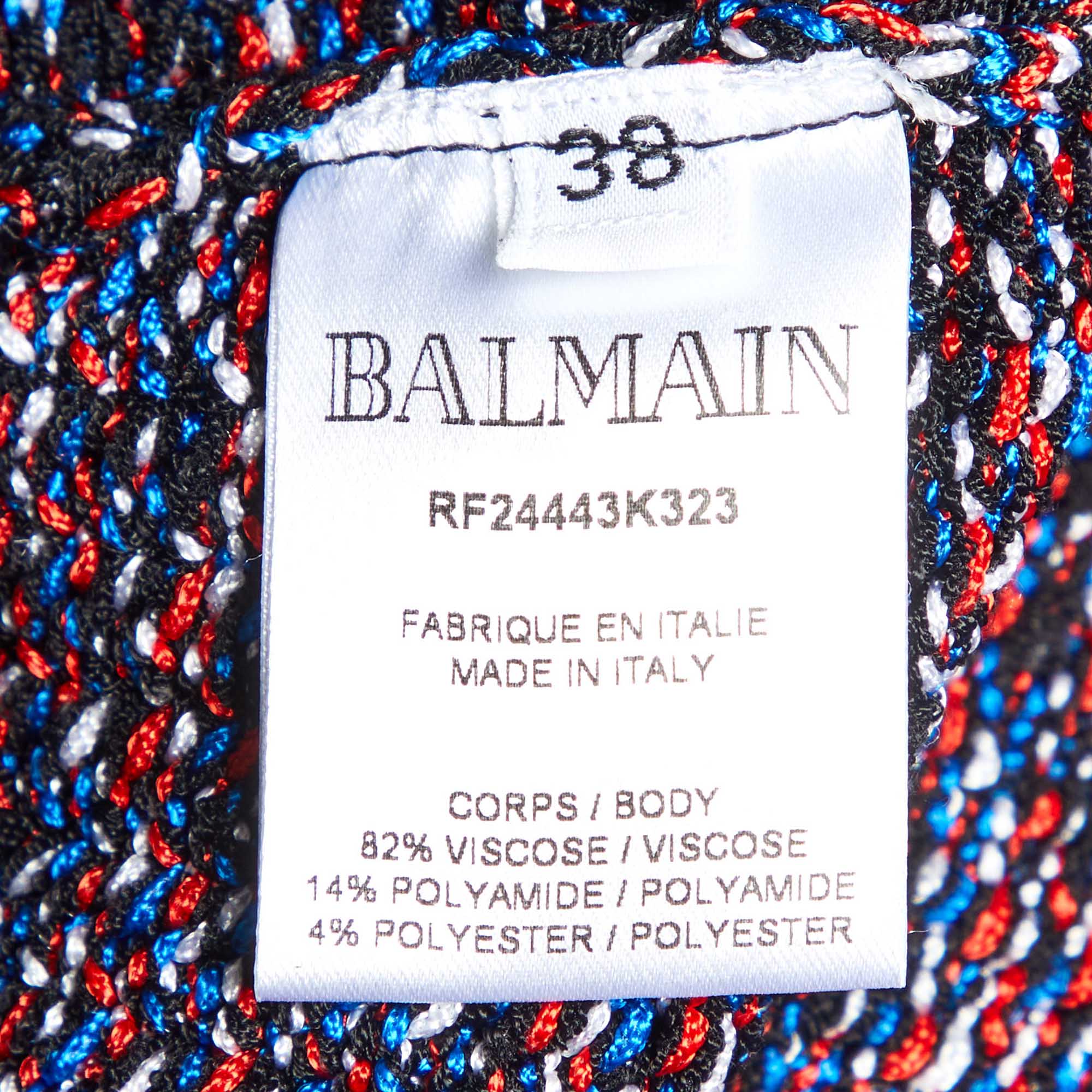 Balmain Multicolor Knit Button Detail Fringed Mini Skirt M