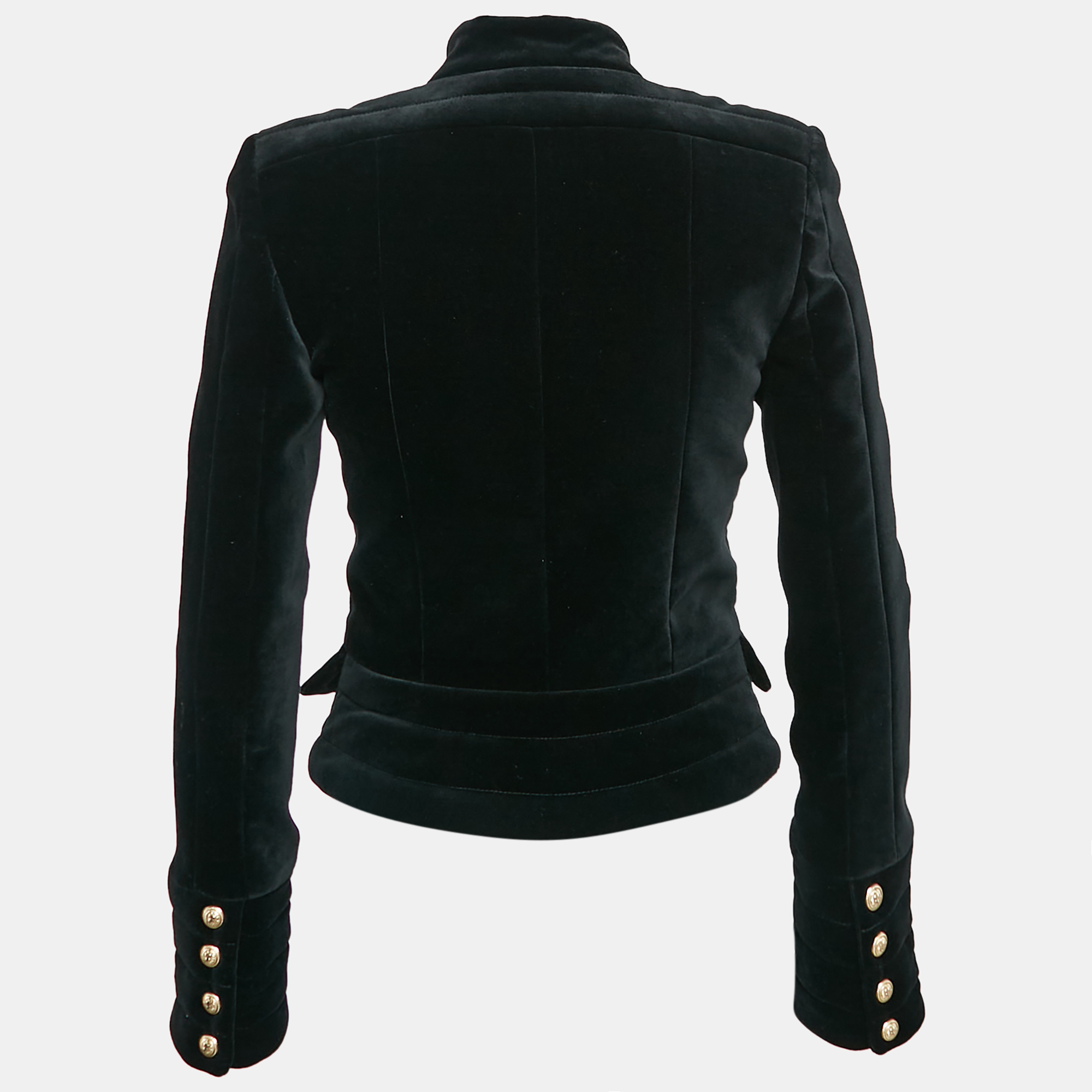 Balmain Black Velvet Button Detail Single Breasted Jacket S