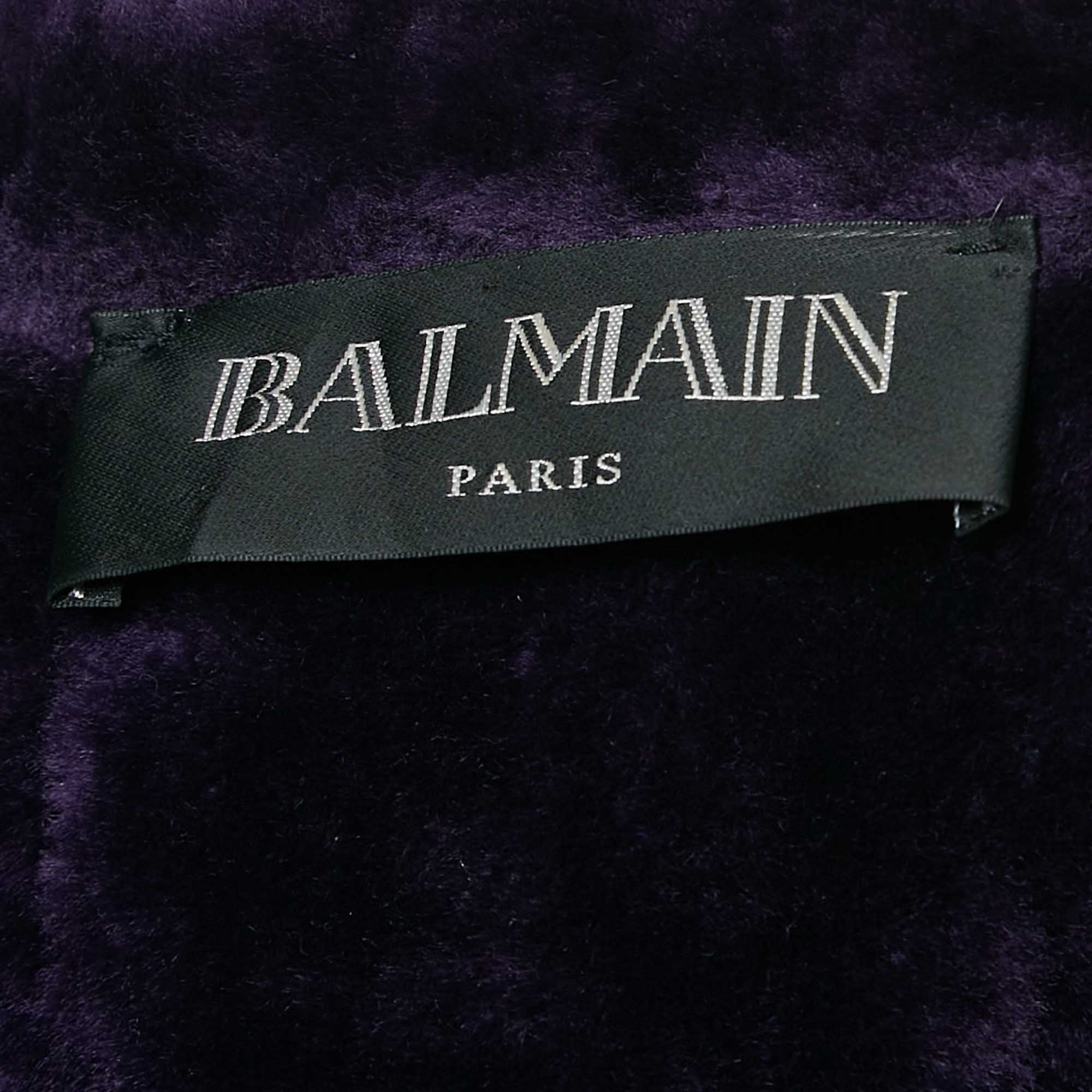 Balmain Purple Shearling Trim Leather Zipper Detail Jacket M