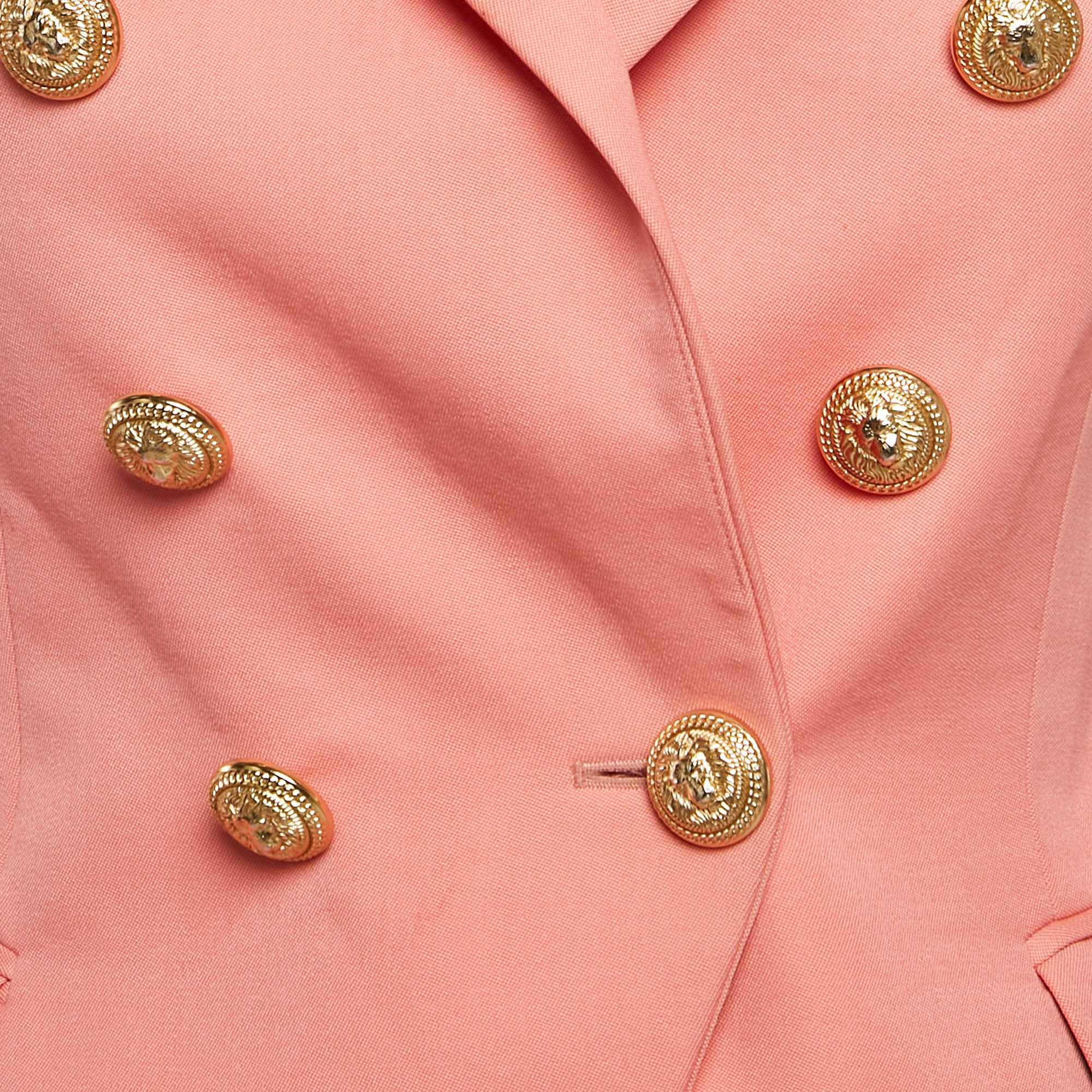 Balmain Peach Pink Wool Double Breasted Button Detail Blazer S