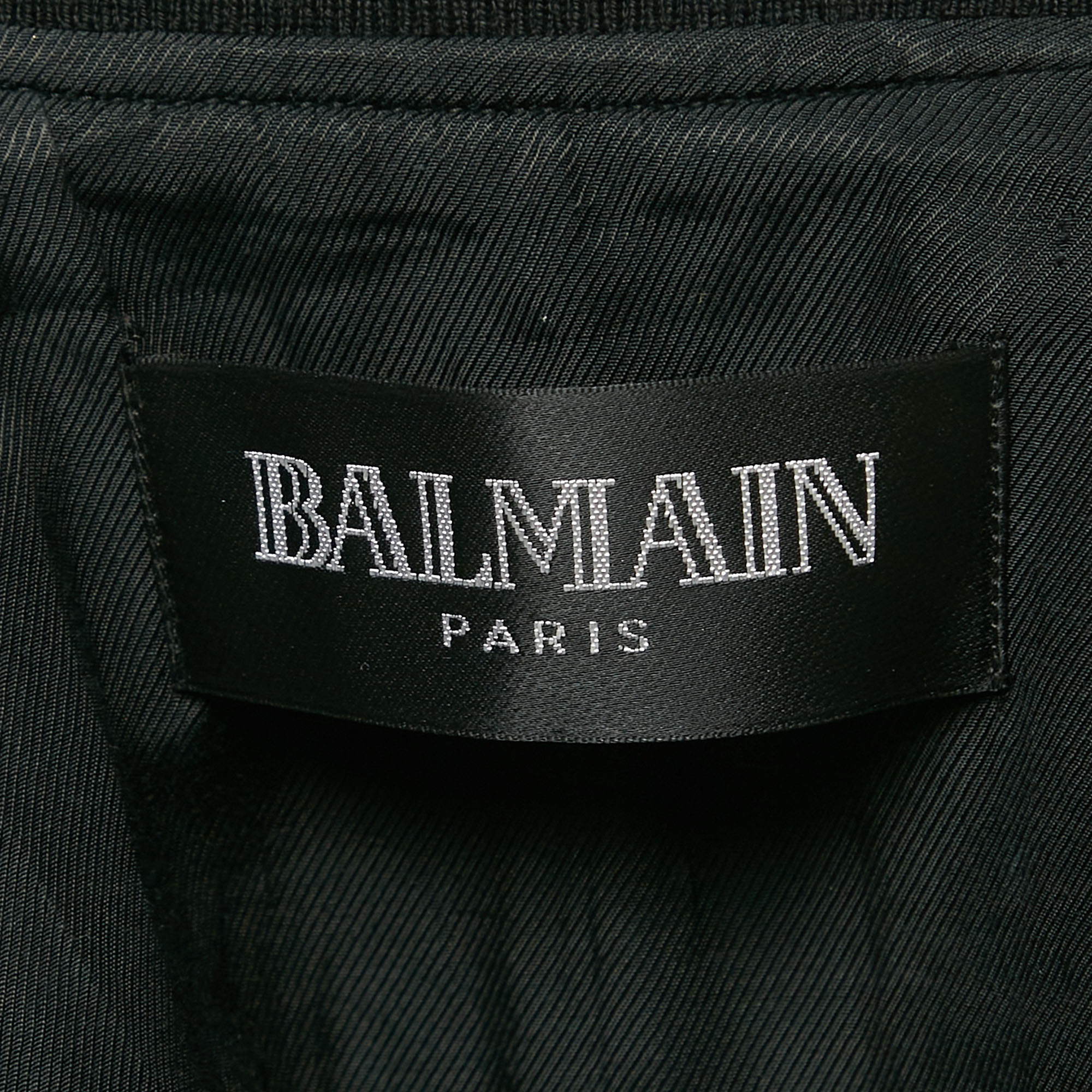 Balmain Black/Red Leather Applique Detail Bomber Jacket M