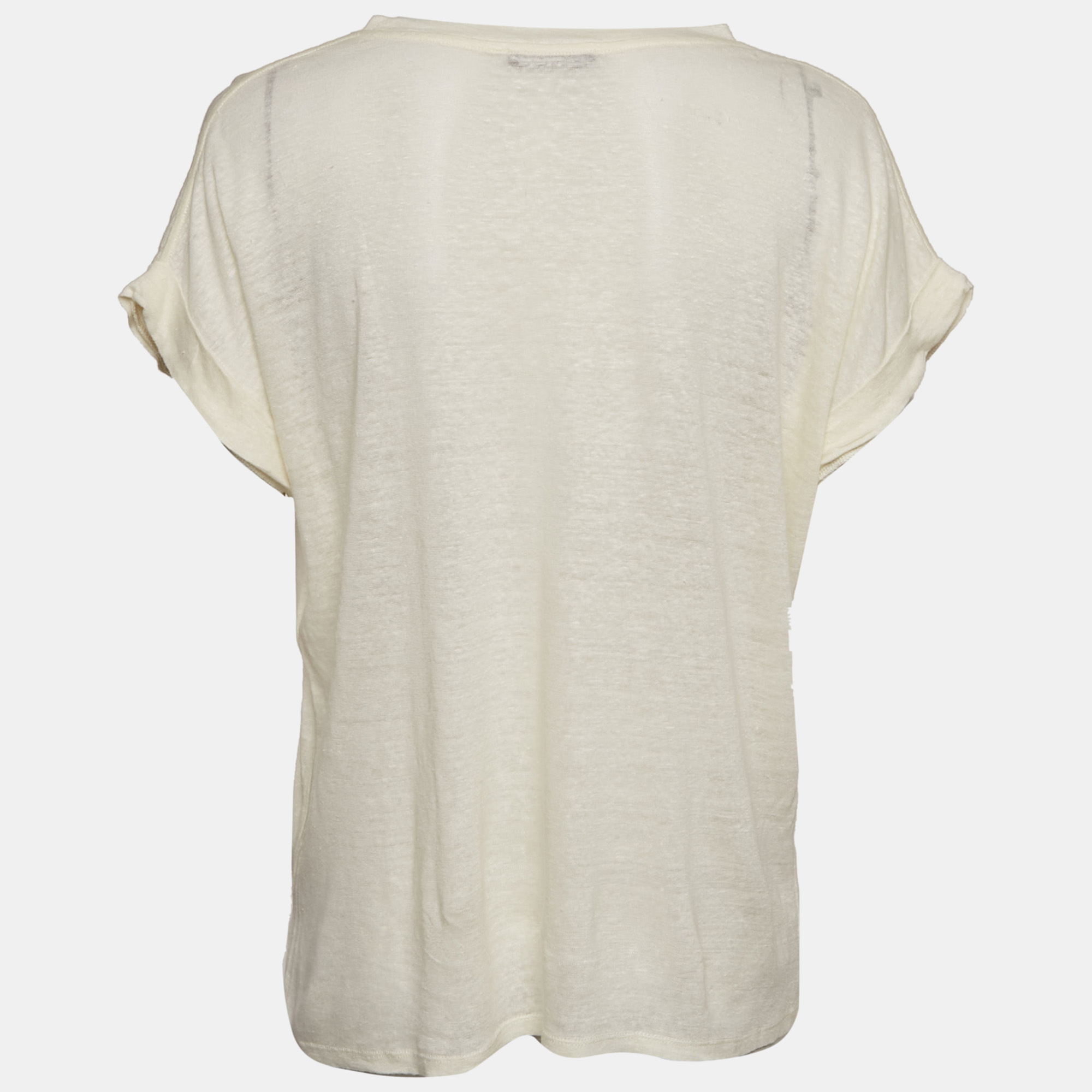 Balmain Cream Linen Knit Short Sleeve Top L