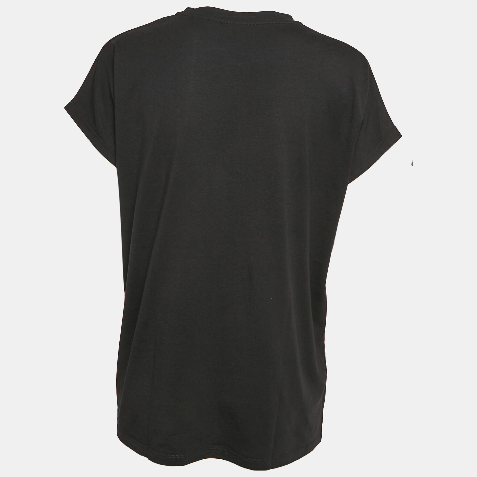 Balmain Black Logo Print Cotton Crew Neck T-Shirt M