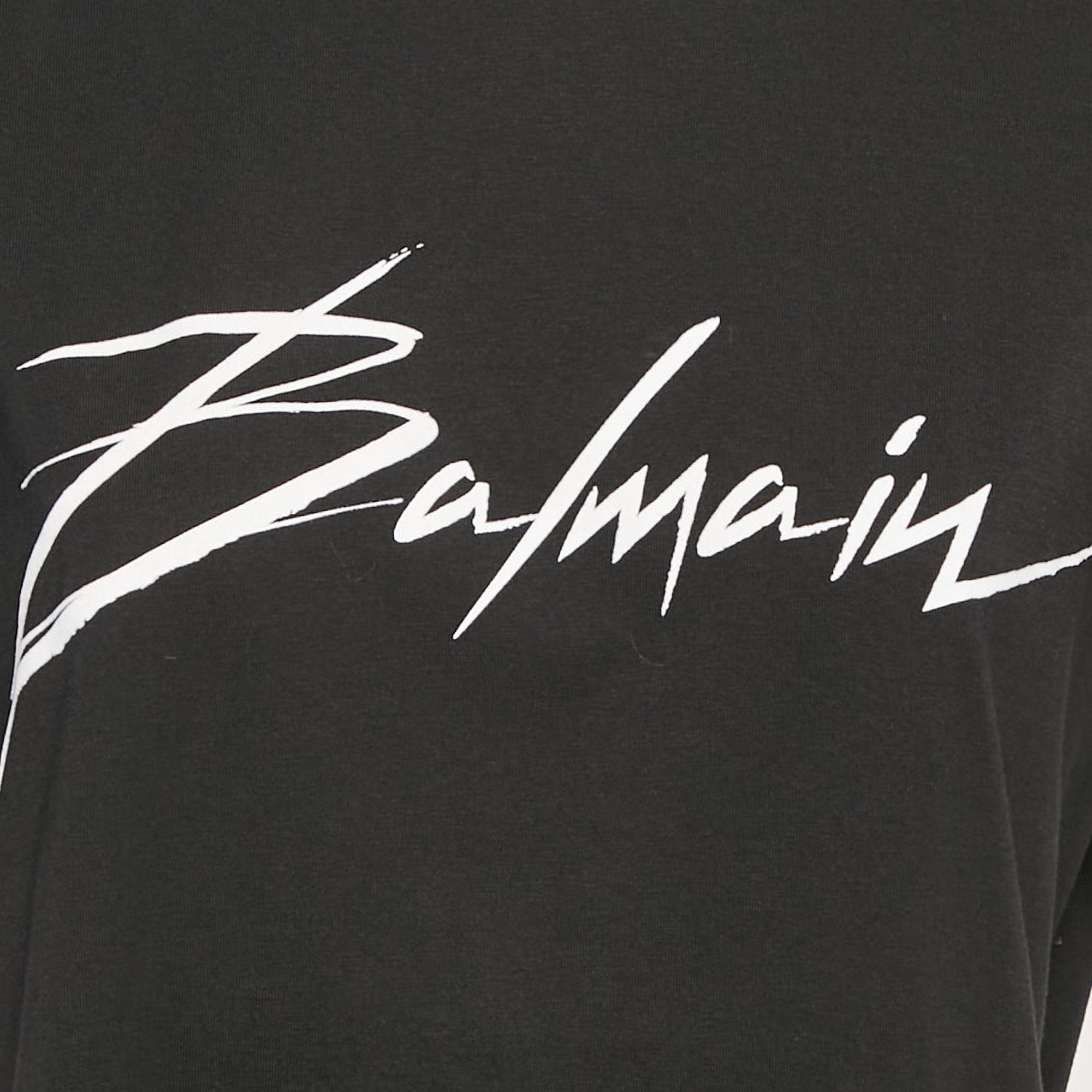 Balmain Black Logo Print Cotton Crew Neck T-Shirt M