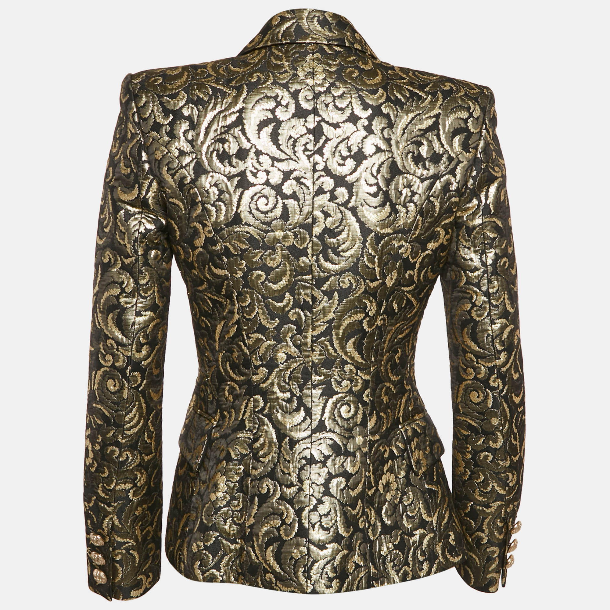 Balmain Black/Gold Brocade Double Breasted Blazer M