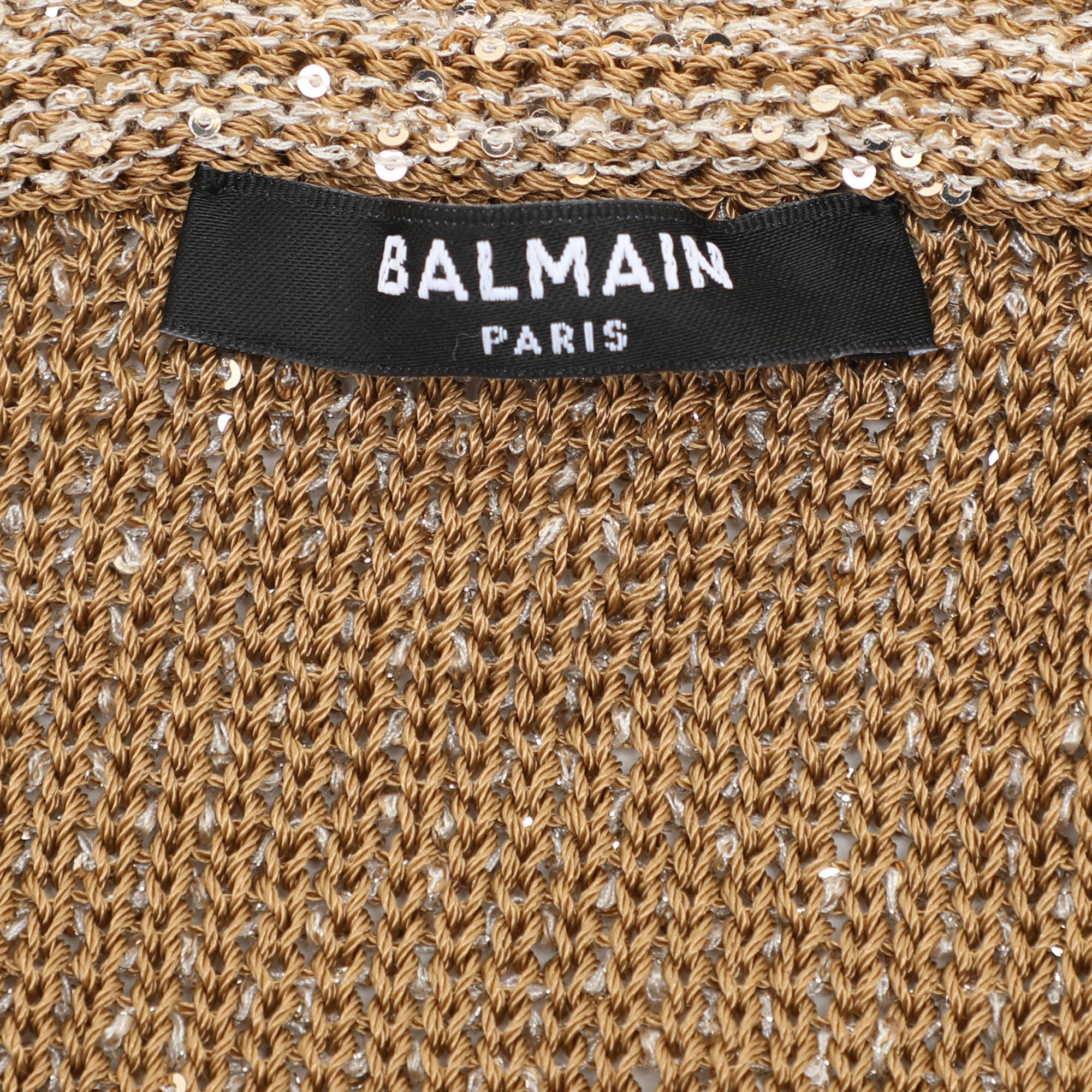 Balmain Brown Distressed Knitted Sequin Embellished Cardigan M