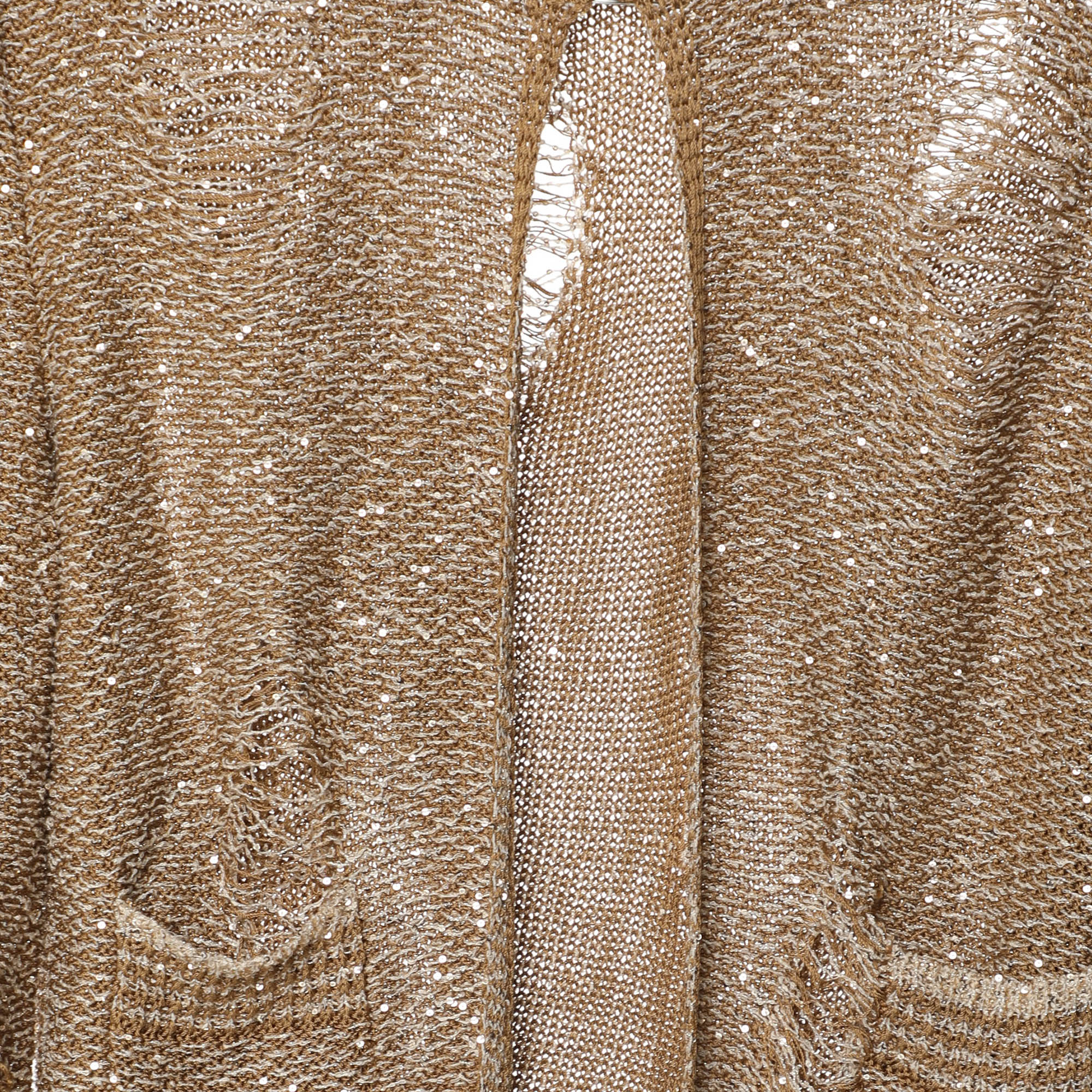 Balmain Brown Distressed Knitted Sequin Embellished Cardigan M