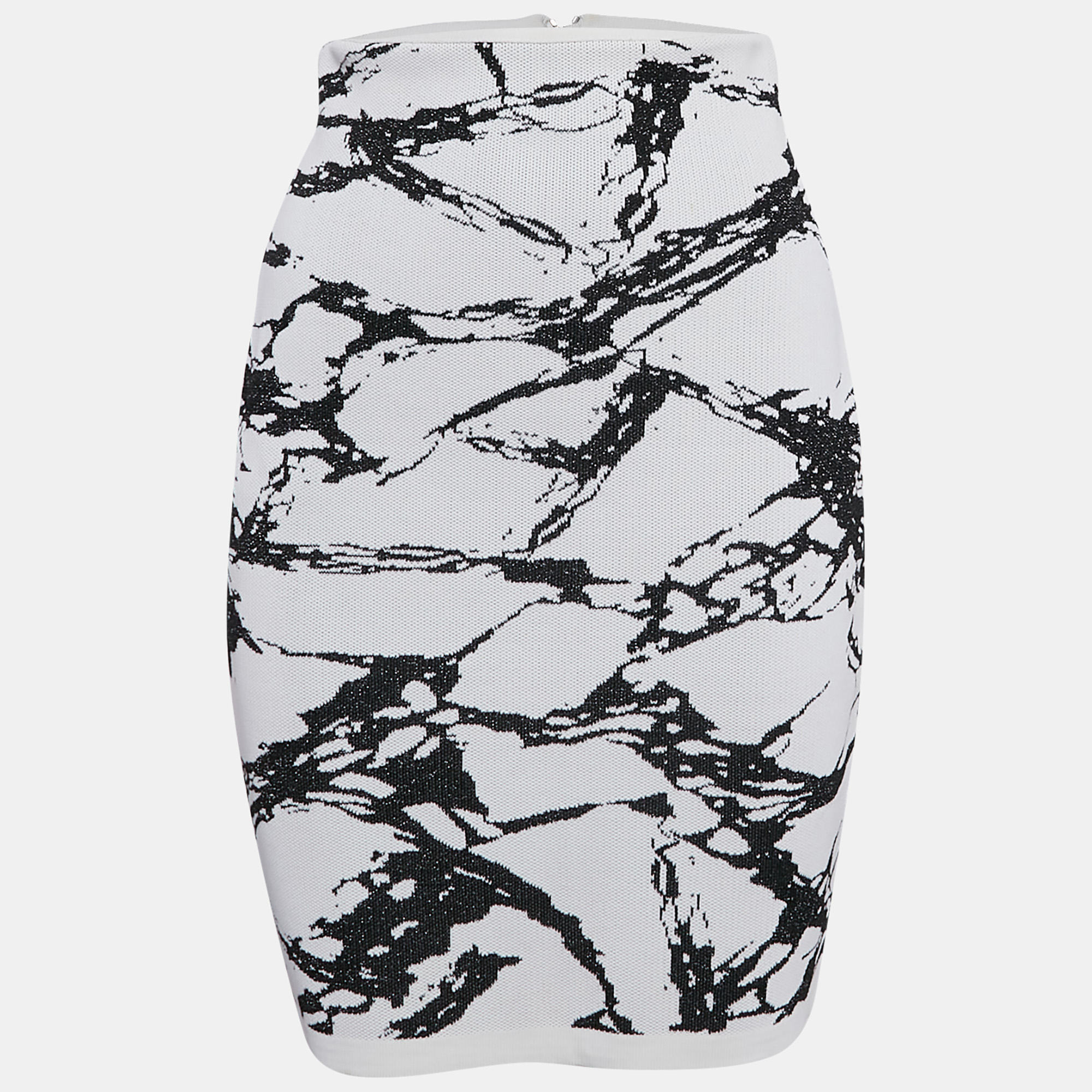 Balmain White/Black Abstract Knit High Rise Pencil Skirt S