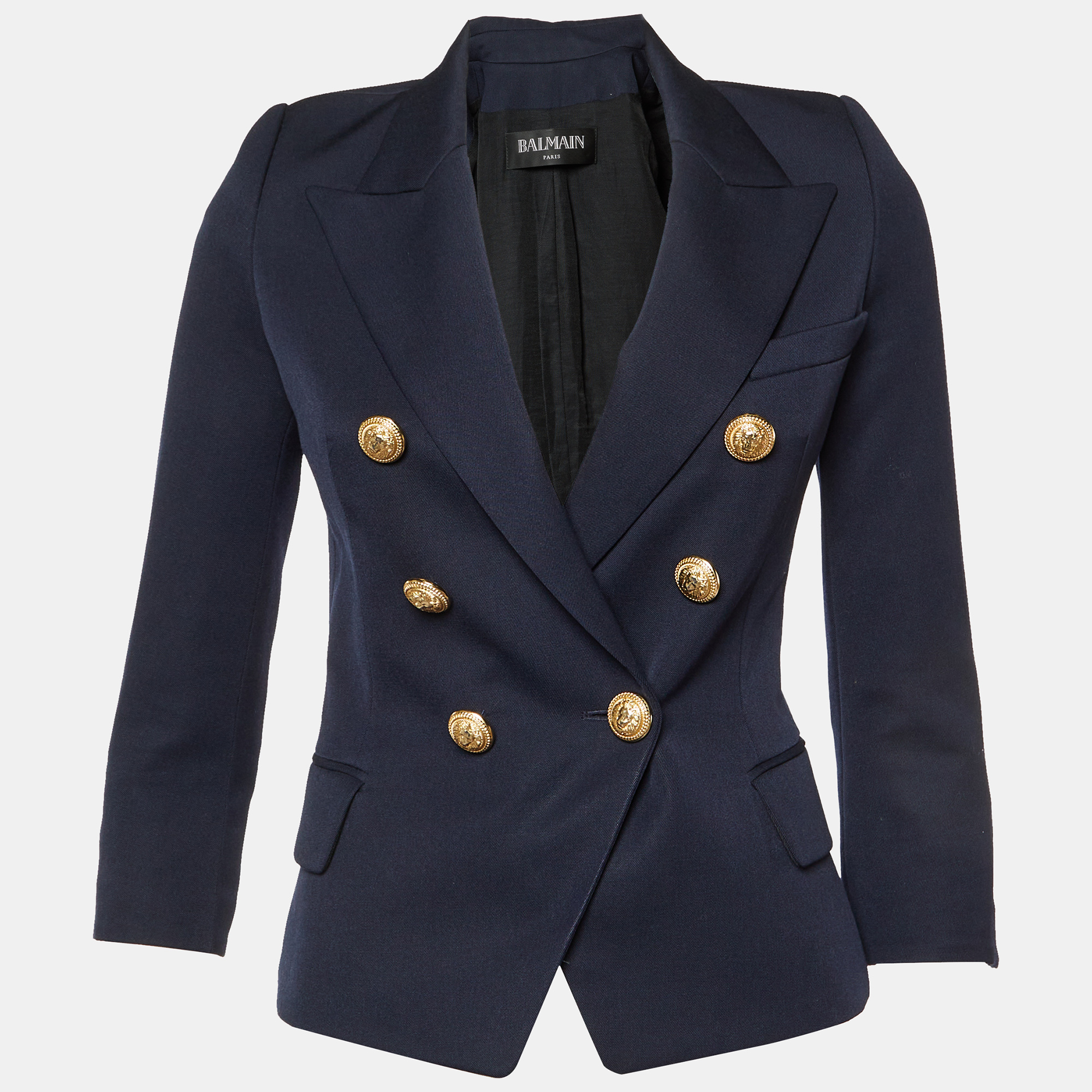Balmain Navy Blue Wool Double Breasted Jacket S