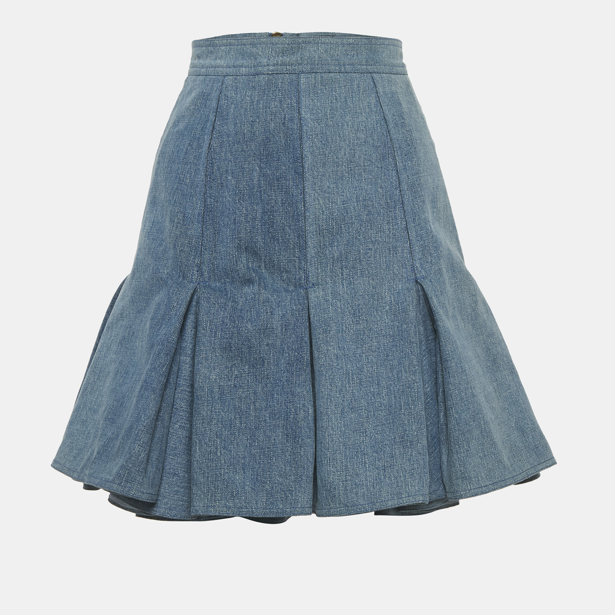 Balmain Blue Pleated Denim Mini Skirt S - Balmain - Modalova