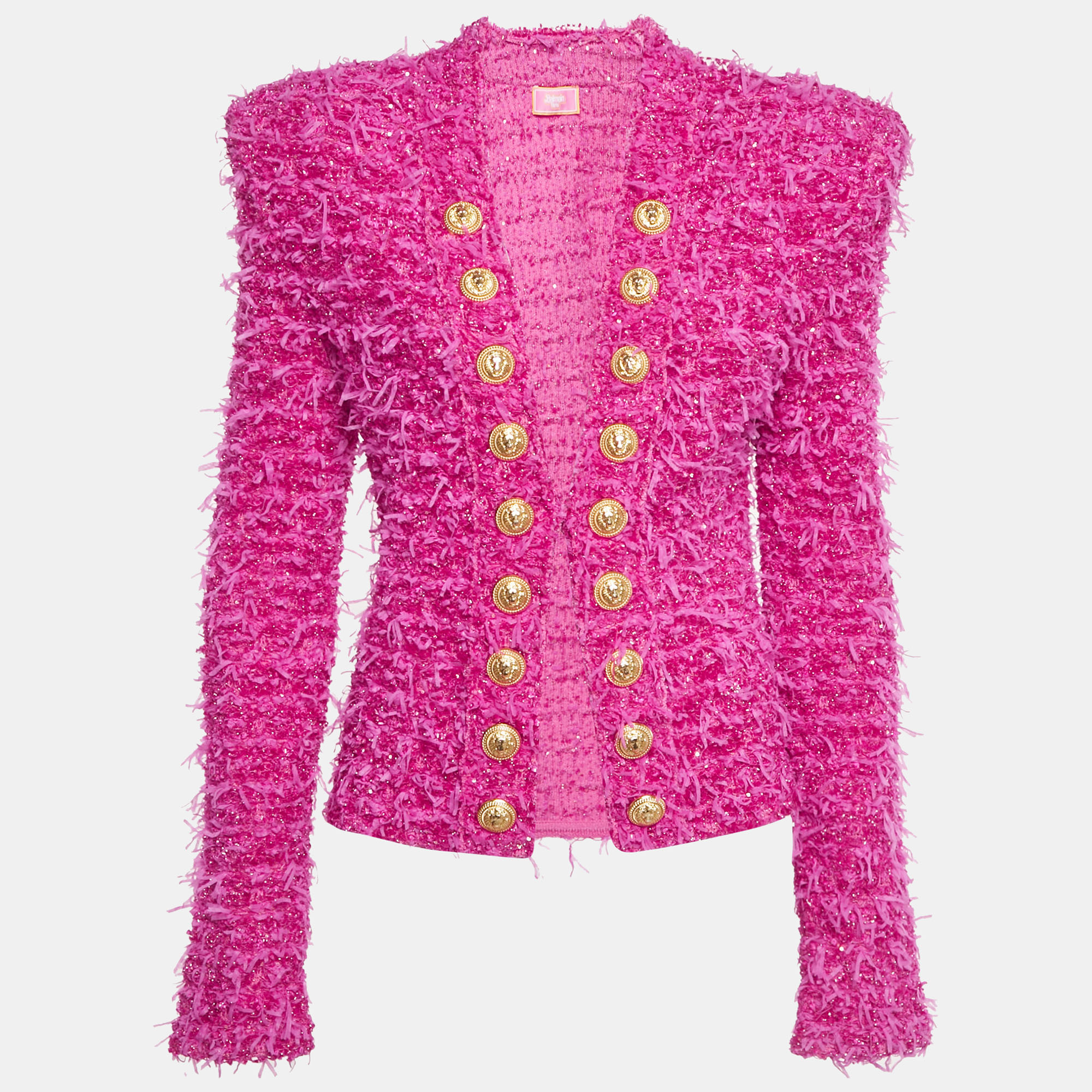 Balmain Paris Pink Textured Tweed Open Front Jacket M
Balmain Paris Pink Textured Tweed Open Front Jacket M