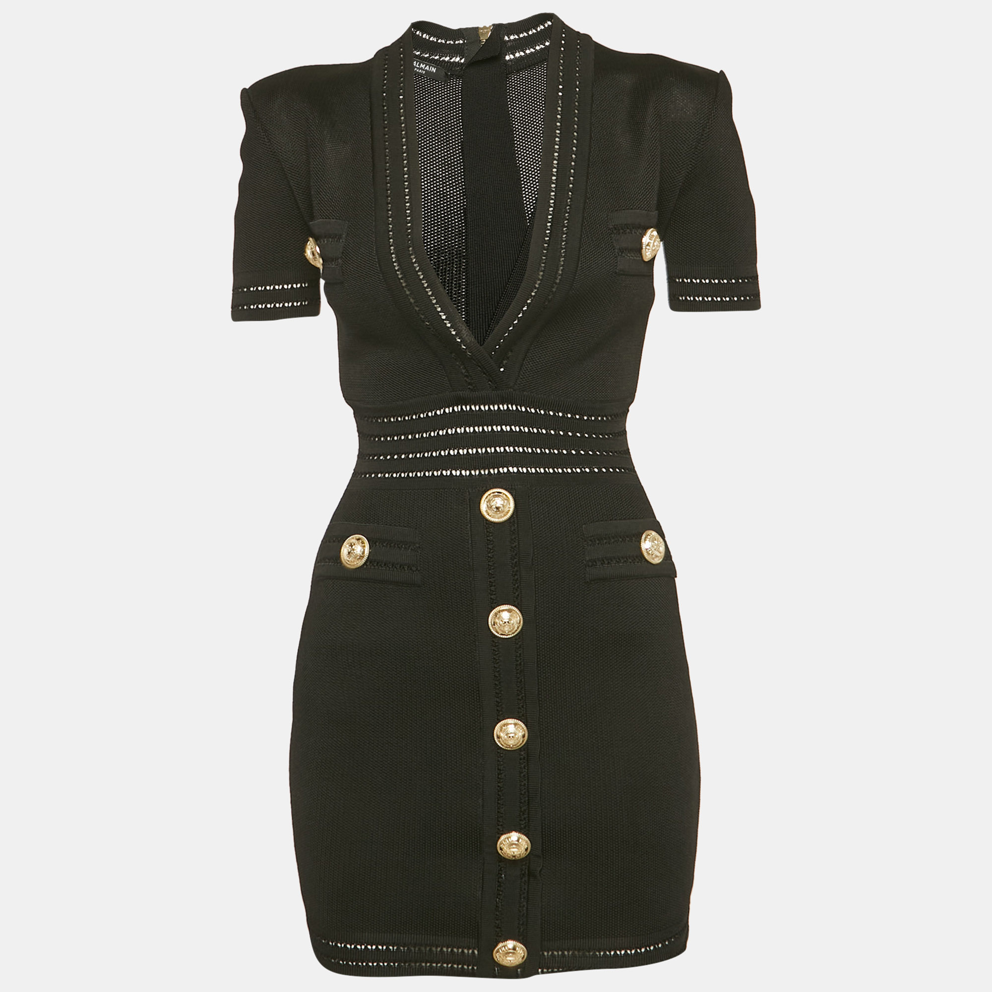 Balmain Black Mesh Jersey Button Detail Bodycon Dress S
Balmain Black Mesh Jersey Button Detail Bodycon Dress S