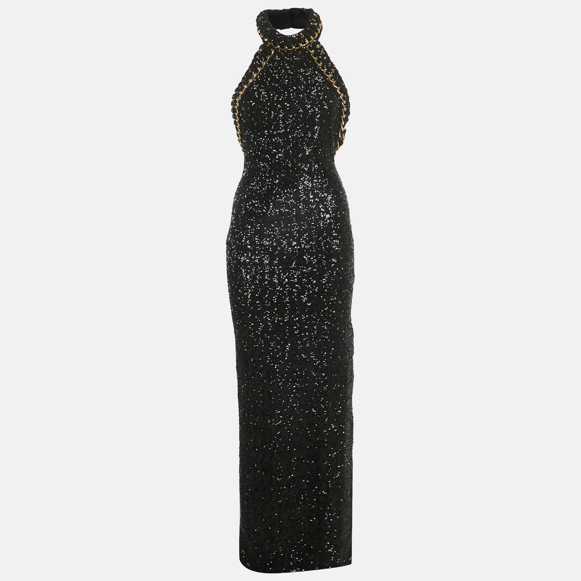 Balmain Black Sequin Chain Detail Halter Neck Maxi Dress M
Balmain Black Sequin Chain Detail Halter Neck Maxi Dress M