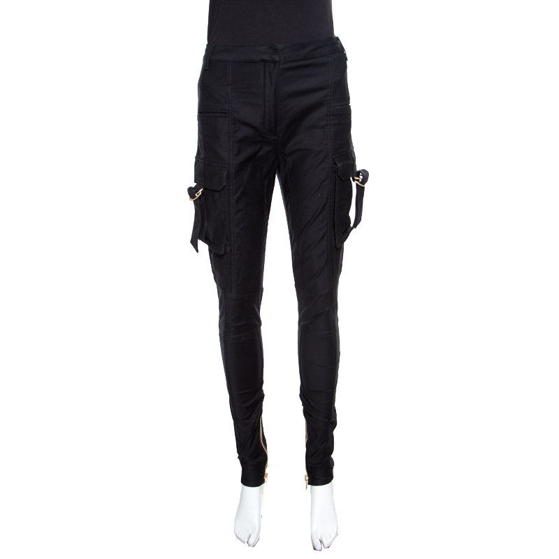 Image of Balmain Black Cotton Ankle Zip Detail High Waisted Pants S