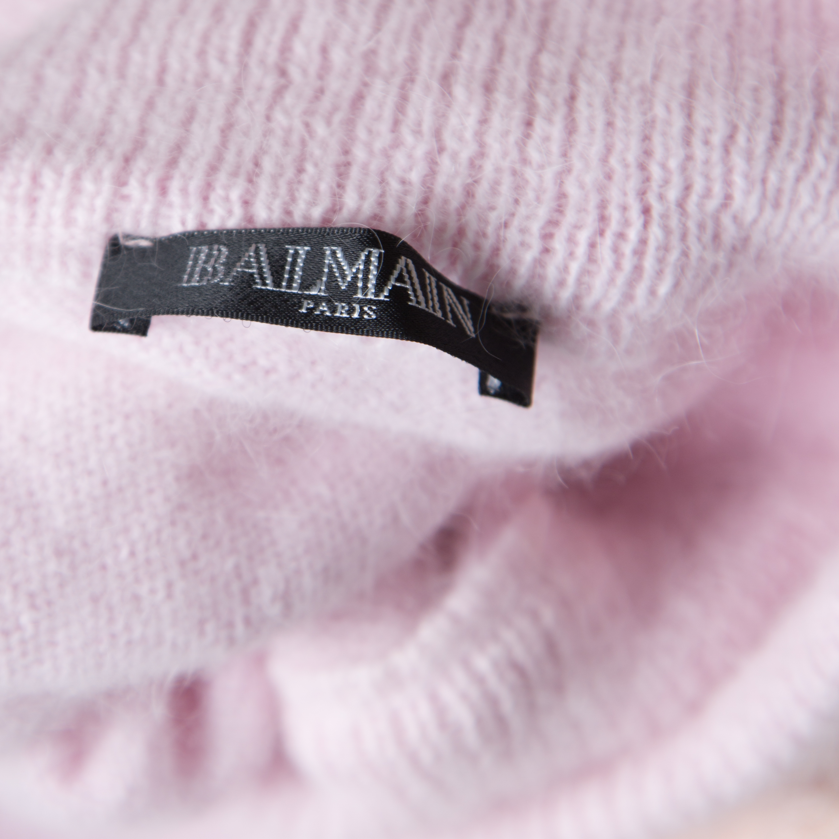 Balmain Pale Pink Wool Cropped High Neck Sweater S