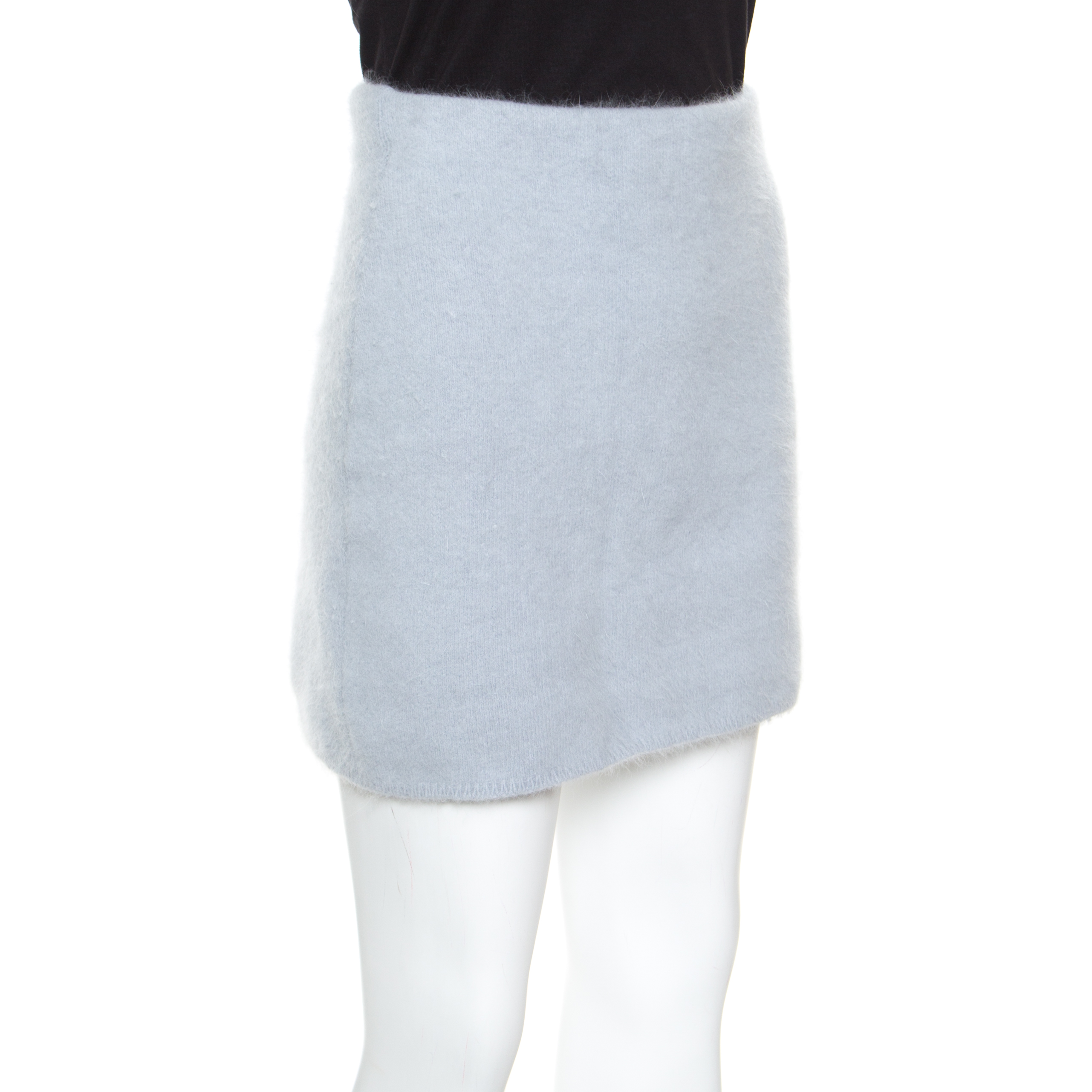 Balmain Powder Blue Angora Wool Mini Skirt S