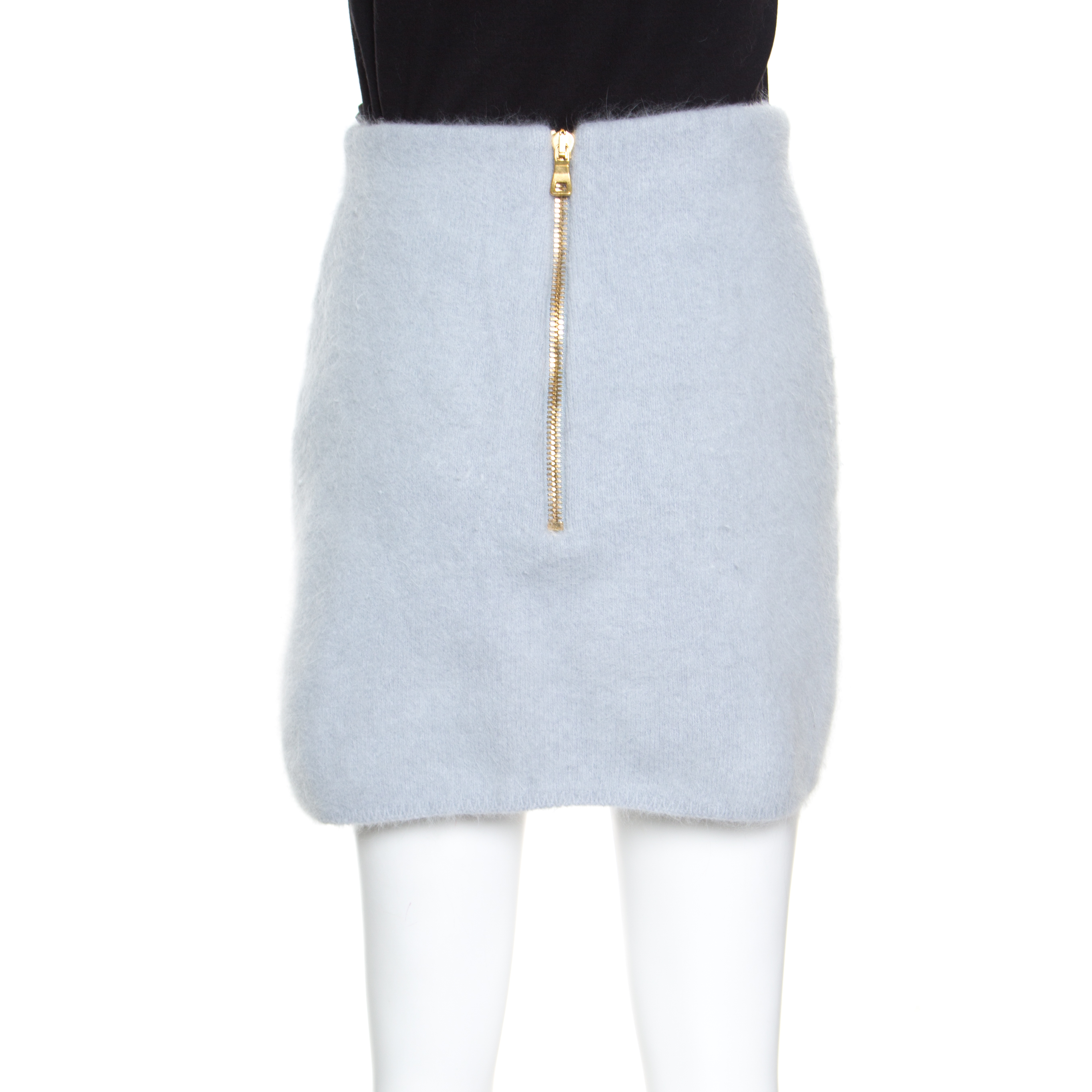 Balmain Powder Blue Angora Wool Mini Skirt S