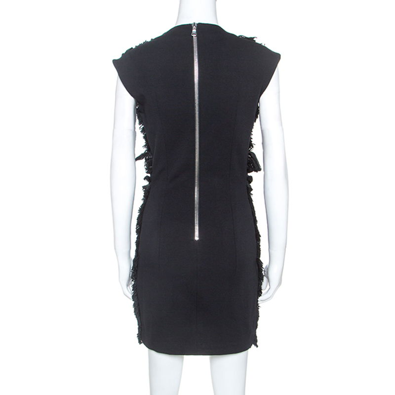 Balmain Black Cotton Fringe Detail Mini Dress M