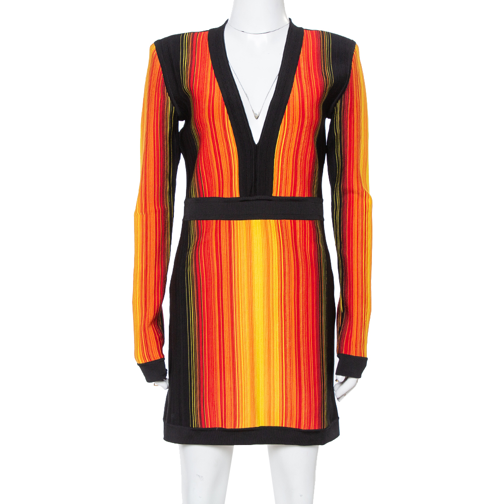 Image of Balmain Multicolor Striped Knit Long Sleeve Mini Dress L