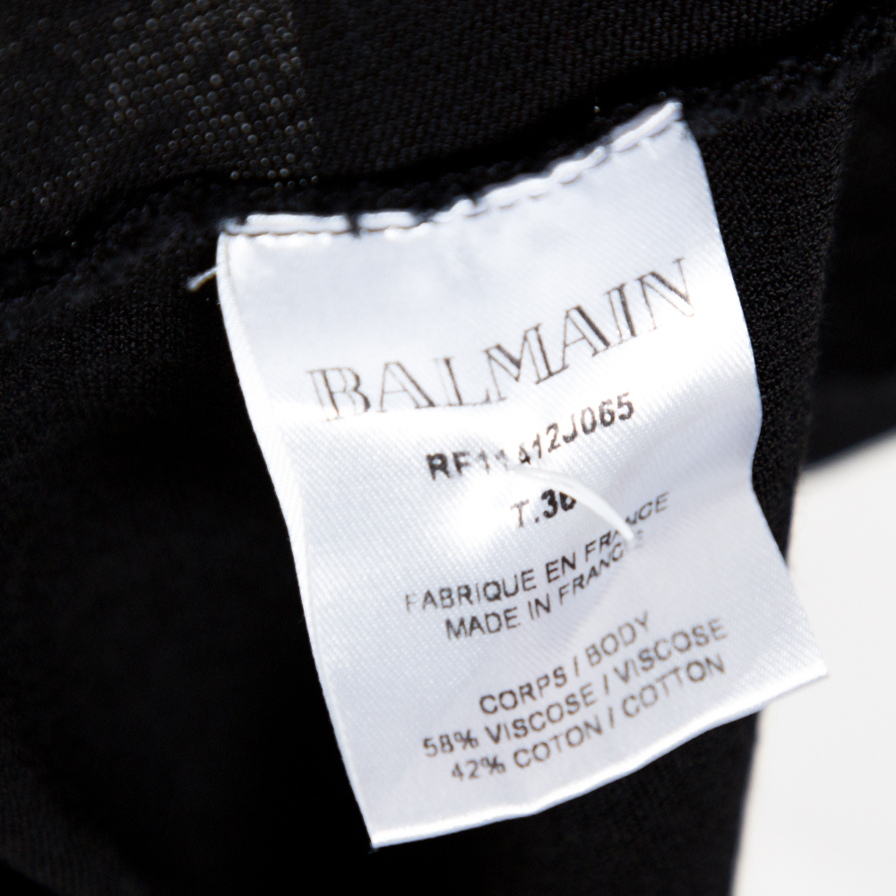Balmain Black Jersey V-Neck T-Shirt S