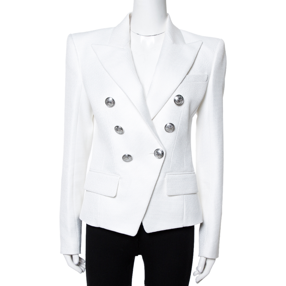 Image of Balmain White Double Breasted Tailored Blazer M