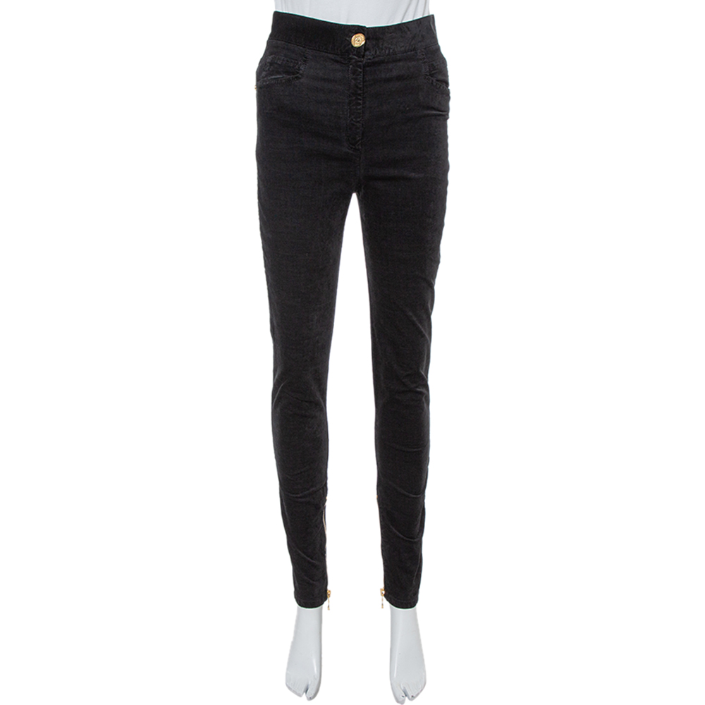 Image of Balmain Black Velvet Tapered Jeans M