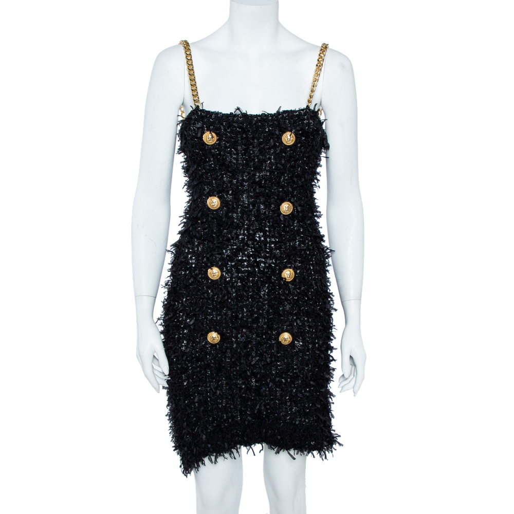 Image of Balmain Black Tweed Mini Dress M