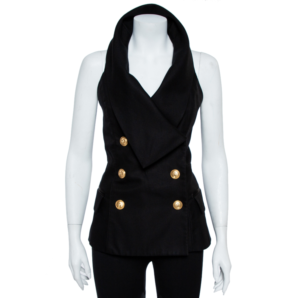 Image of Balmain Black Double Breasted Halter Vest M