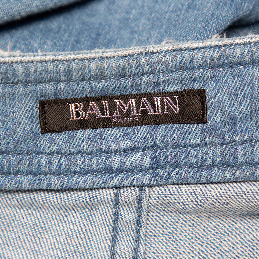 Balmain Blue Denim High Waist Distressed Jeans M