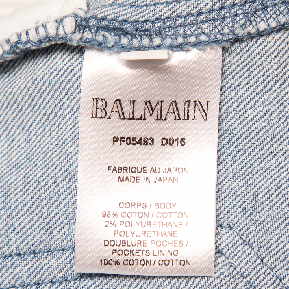Balmain Blue Denim High Waist Distressed Jeans M