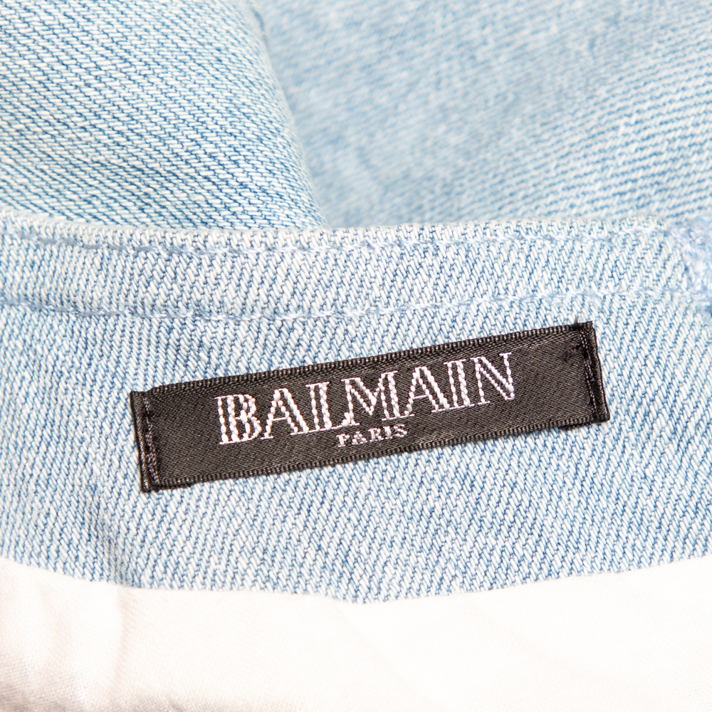 Balmain Blue Denim Double Breasted Mini Dress L