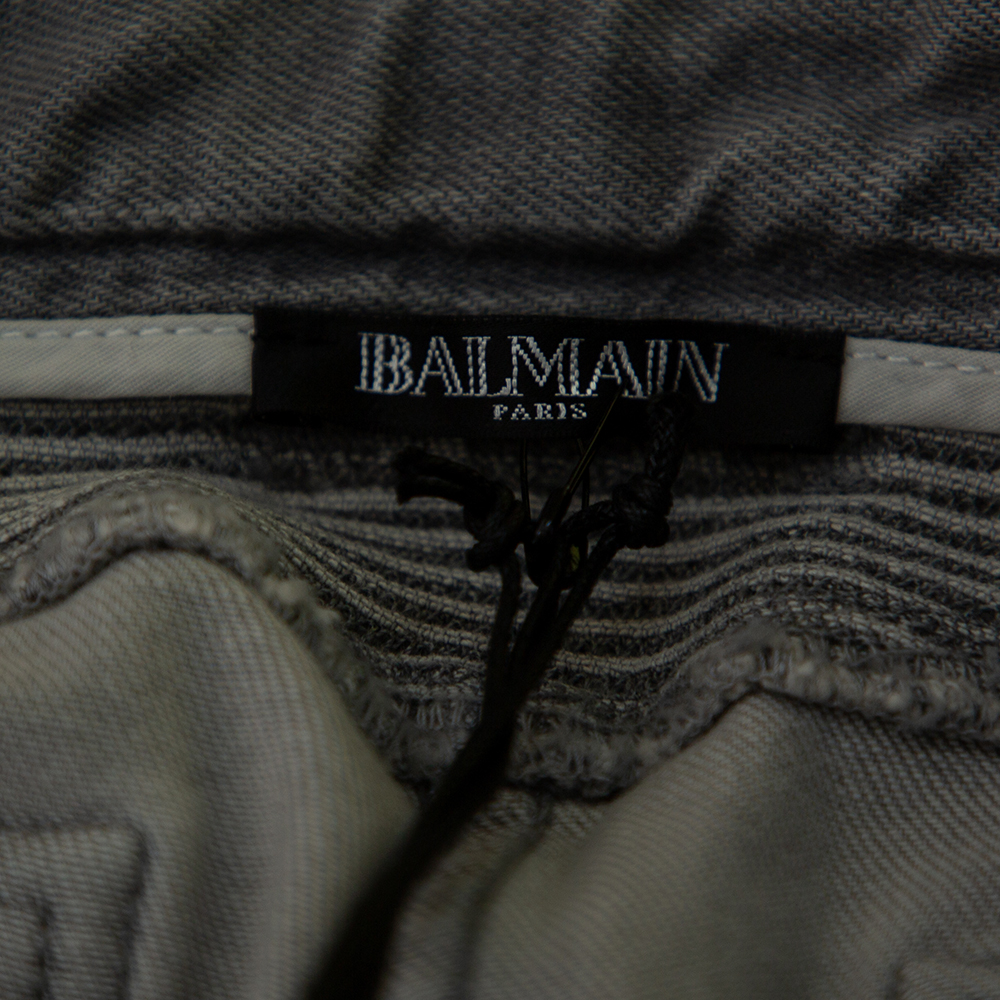 Balmain Grey Denim Biker Jeans M