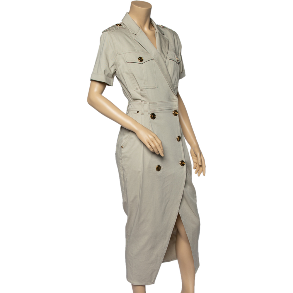 Balmain Beige Stretch Cotton Double Breasted Dress 
Balmain Beige Stretch Cotton Double Breasted Dress