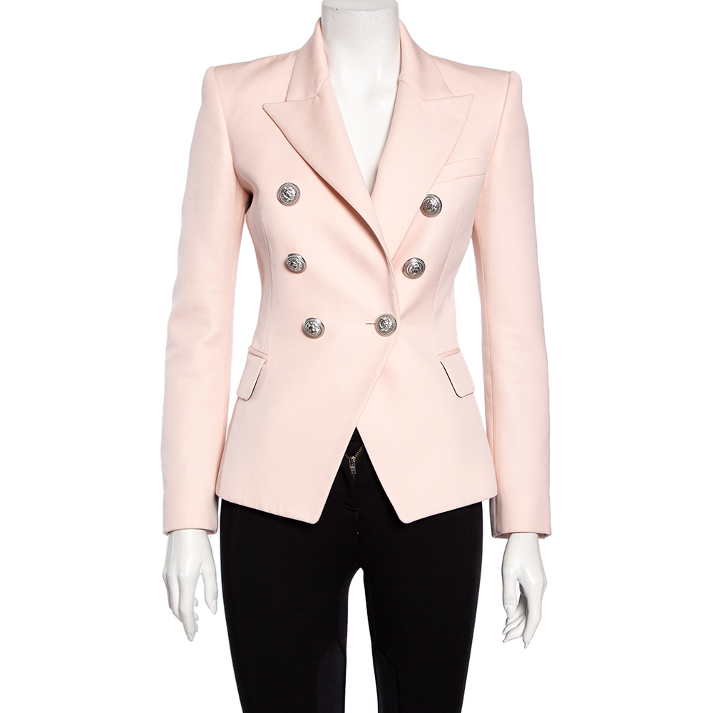 Balmain Light Pink Wool Double Breasted Blazer S