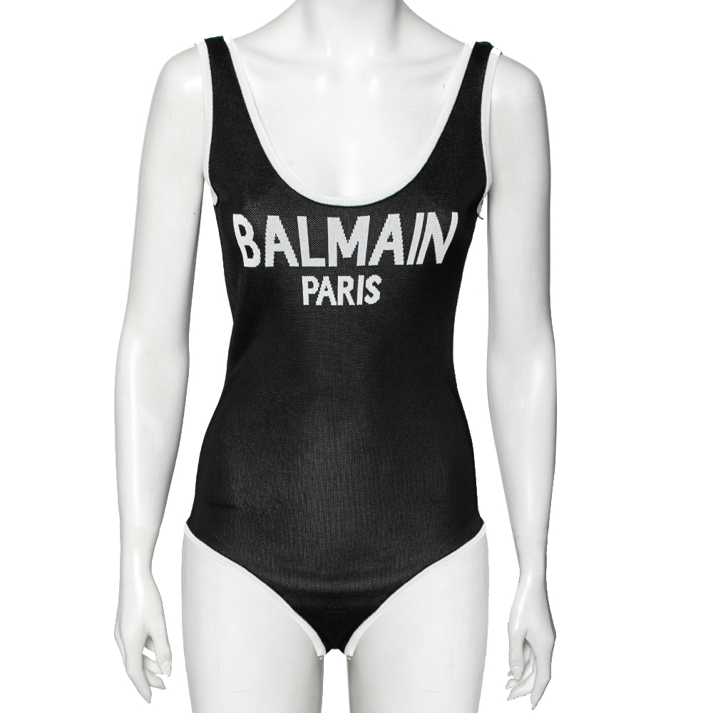 

Balmain Black Knit Logo Printed Sleeveless Bodysuit