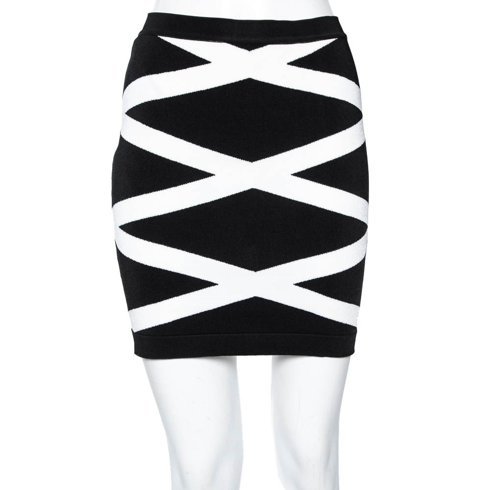 Balmain monochrome patterned knit mini skirt s