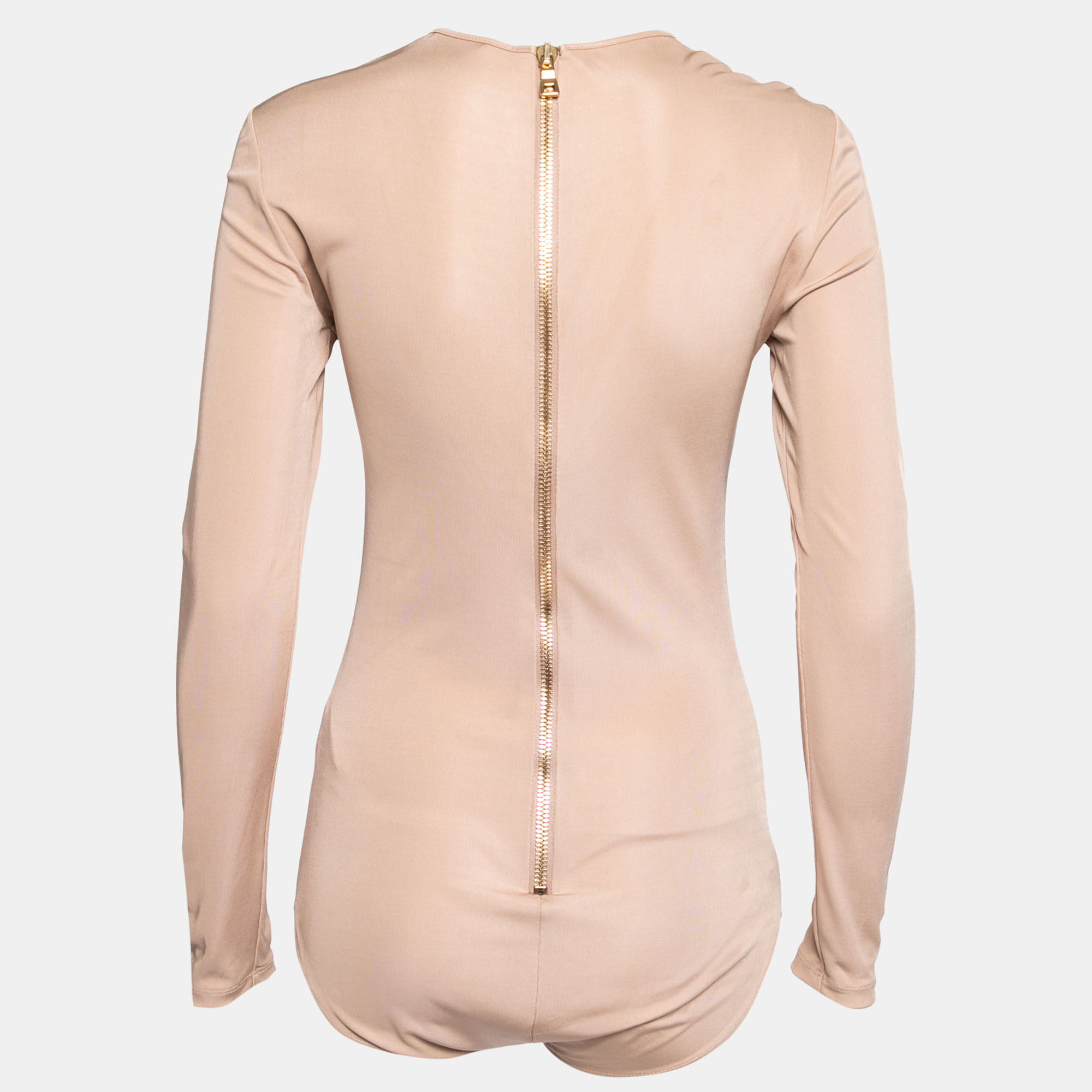 Balmain Nude Stretch Knit Long Sleeve Bodysuit M