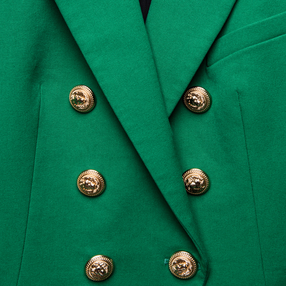 Balmain Green Canvas Double Breasted Blazer S (FR 36)