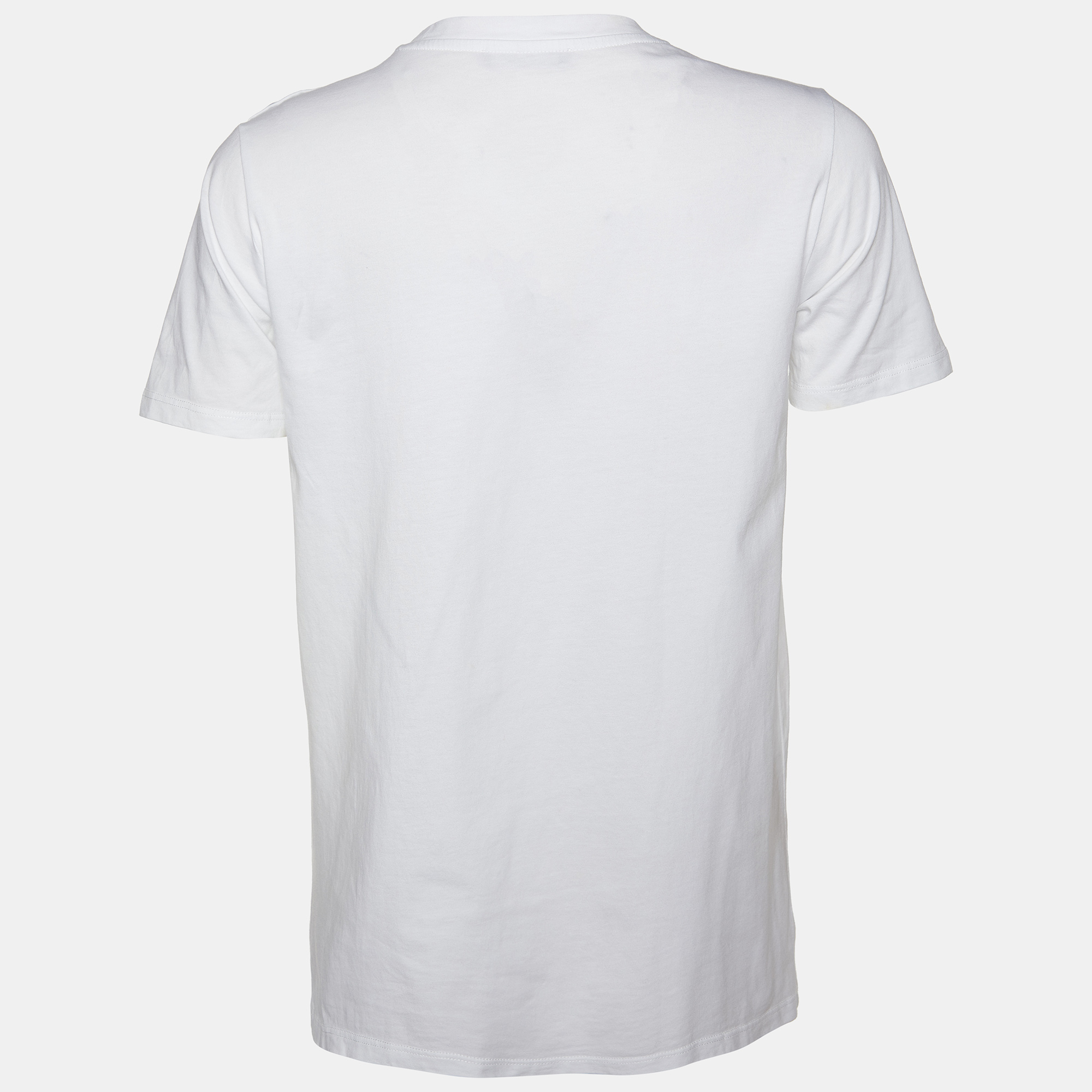 

Balmain White Cotton Gold Logo Printed Button Detail Crewneck T Shirt