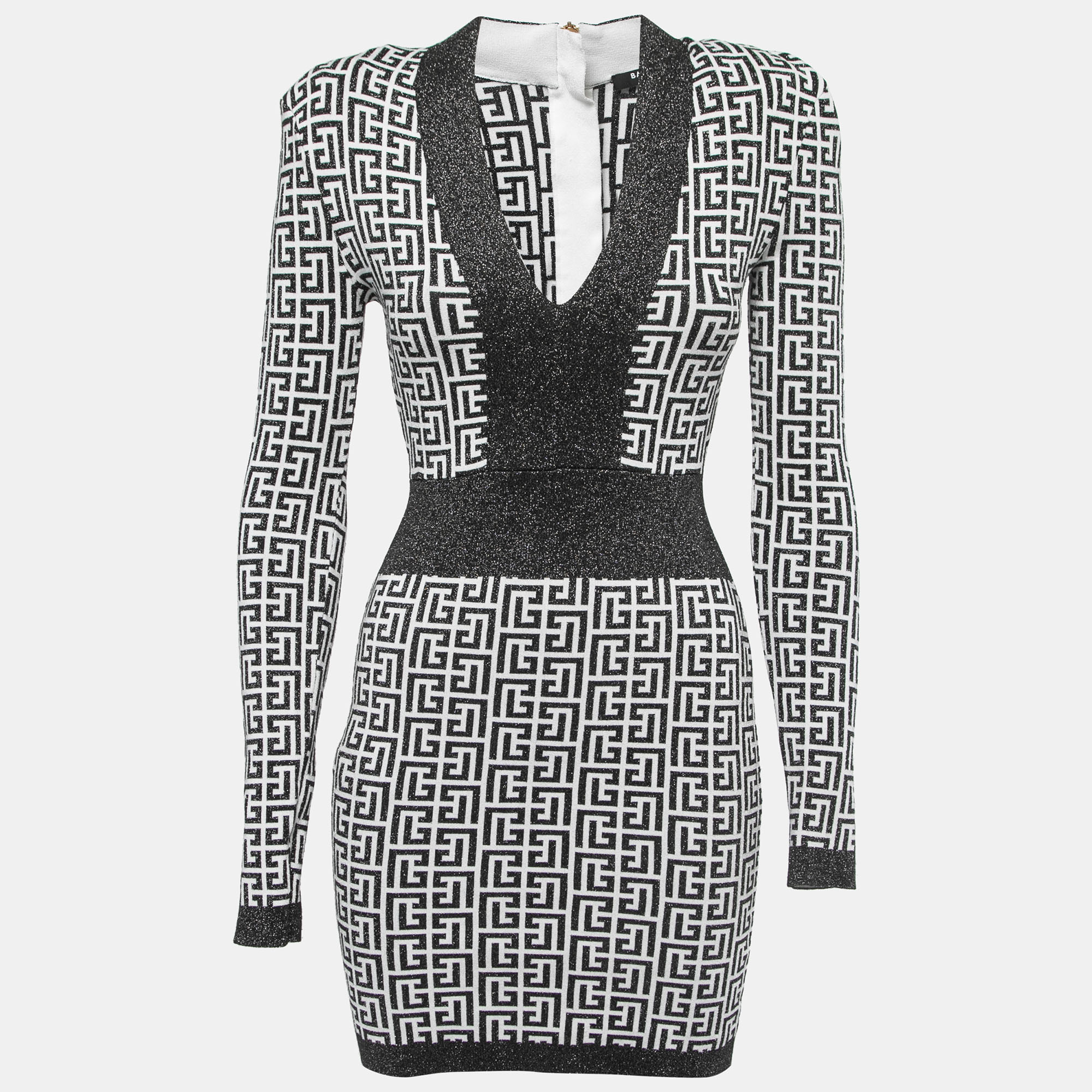 Balmain Black/White Lurex Knit Bodycon Mini Dress M