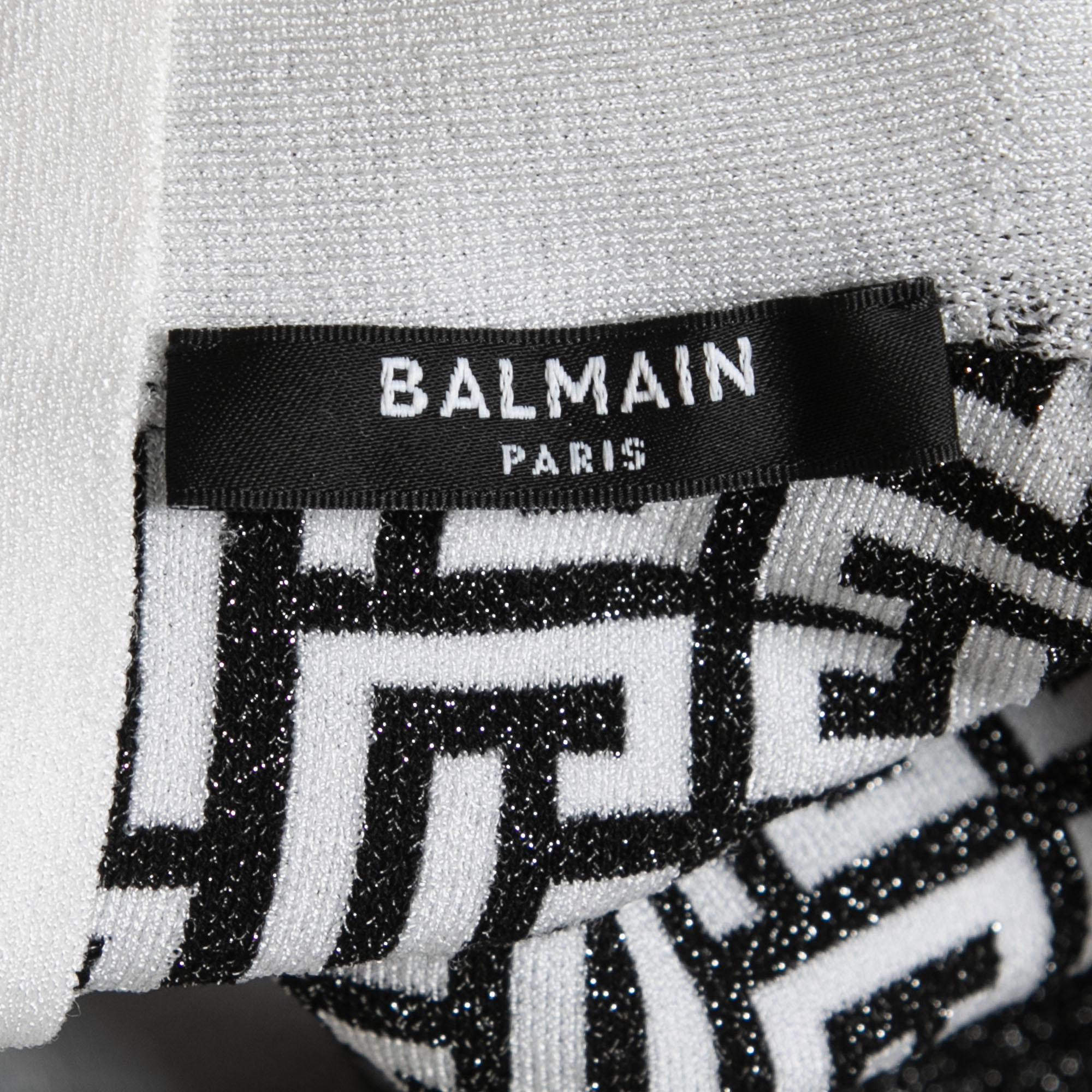 Balmain Black/White Lurex Knit Bodycon Mini Dress M